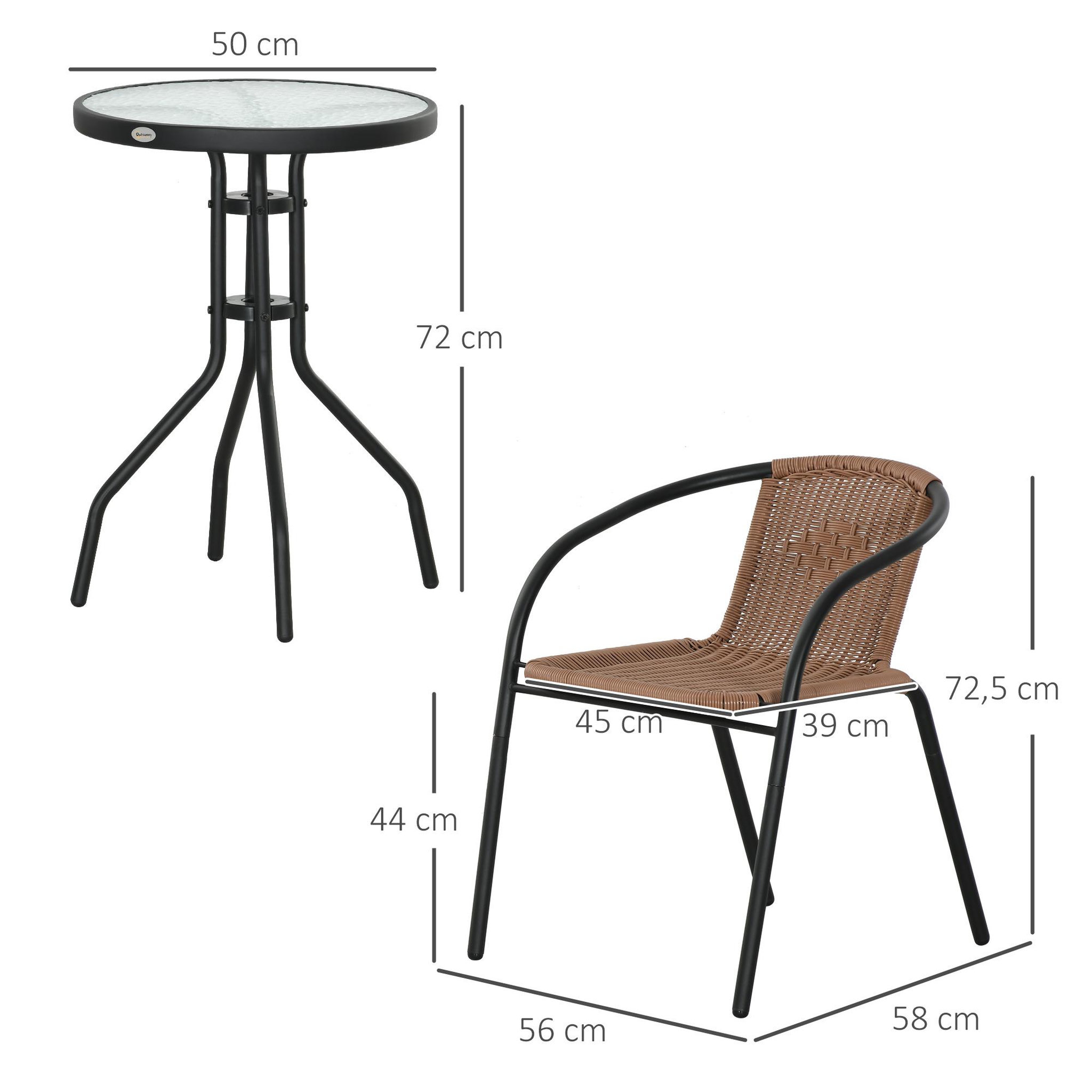 Voir la diapositive 3 : OUTSUNNY Ensemble bistro jardin style néo-rétro 2 places 3 pièces marron noir
