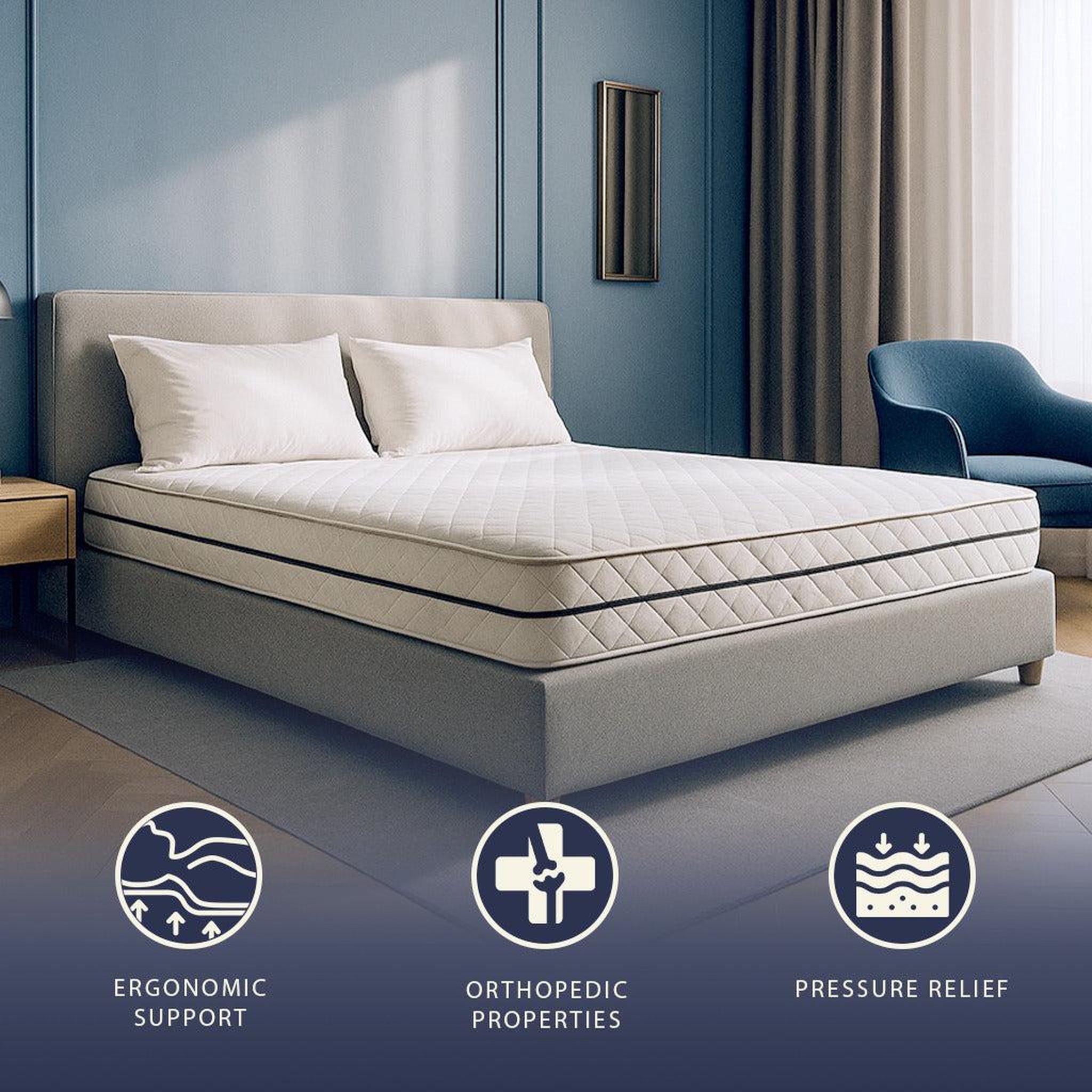 Voir la diapositive 6 : THE WHITE STONE Matelas 80x190 cm à Ressorts Ensachés & Mousse Hypoallergénique | Hauteur 24 cm | Orthopédique & Hypoallergénique | Revêtement Anti-acariens & Antibactérien | Fabriqué en Italie