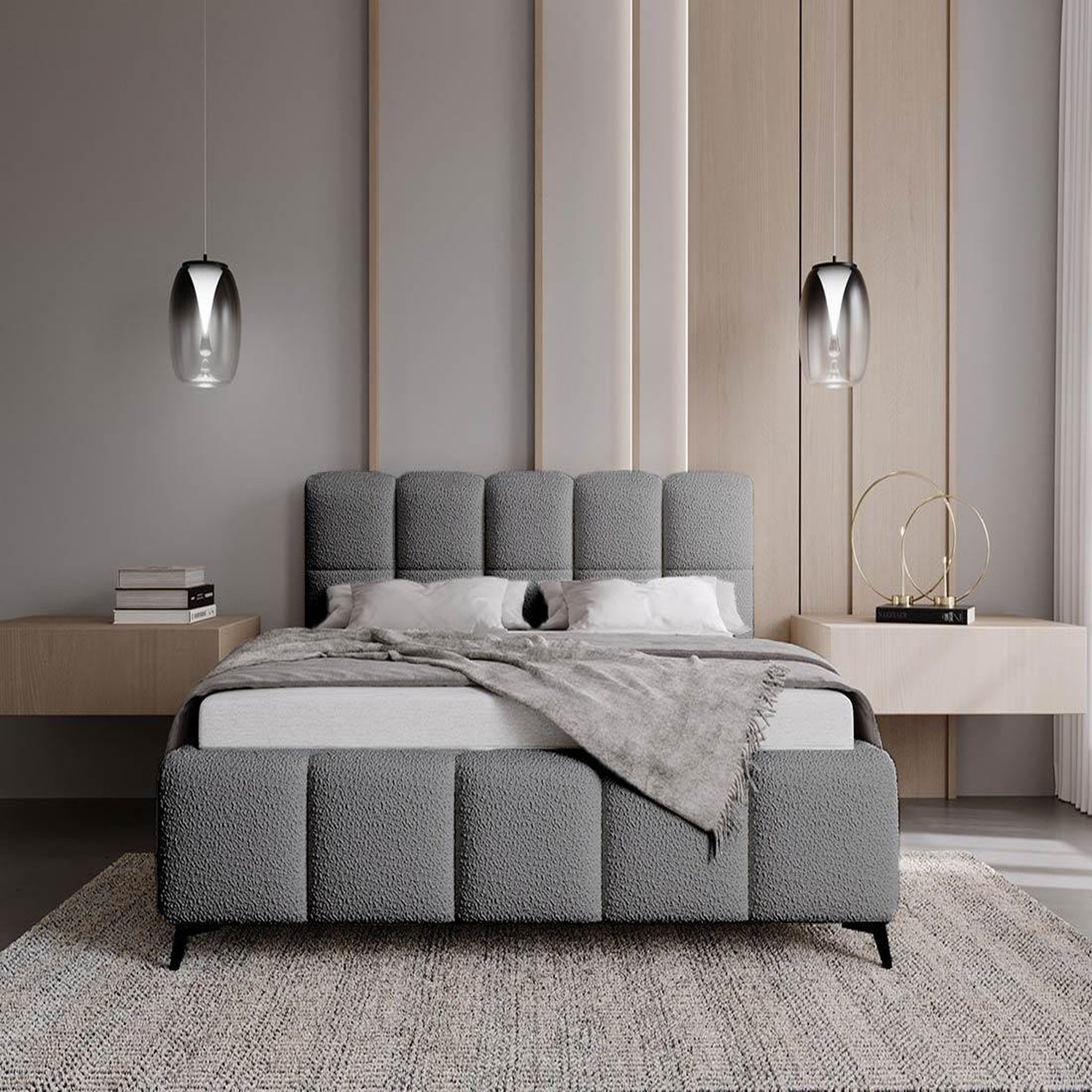 Voir la diapositive 3 : BEST MOBILIER Paulito - lit coffre queen size - 160x200 cm - sommier inclus - en tissu bouclette