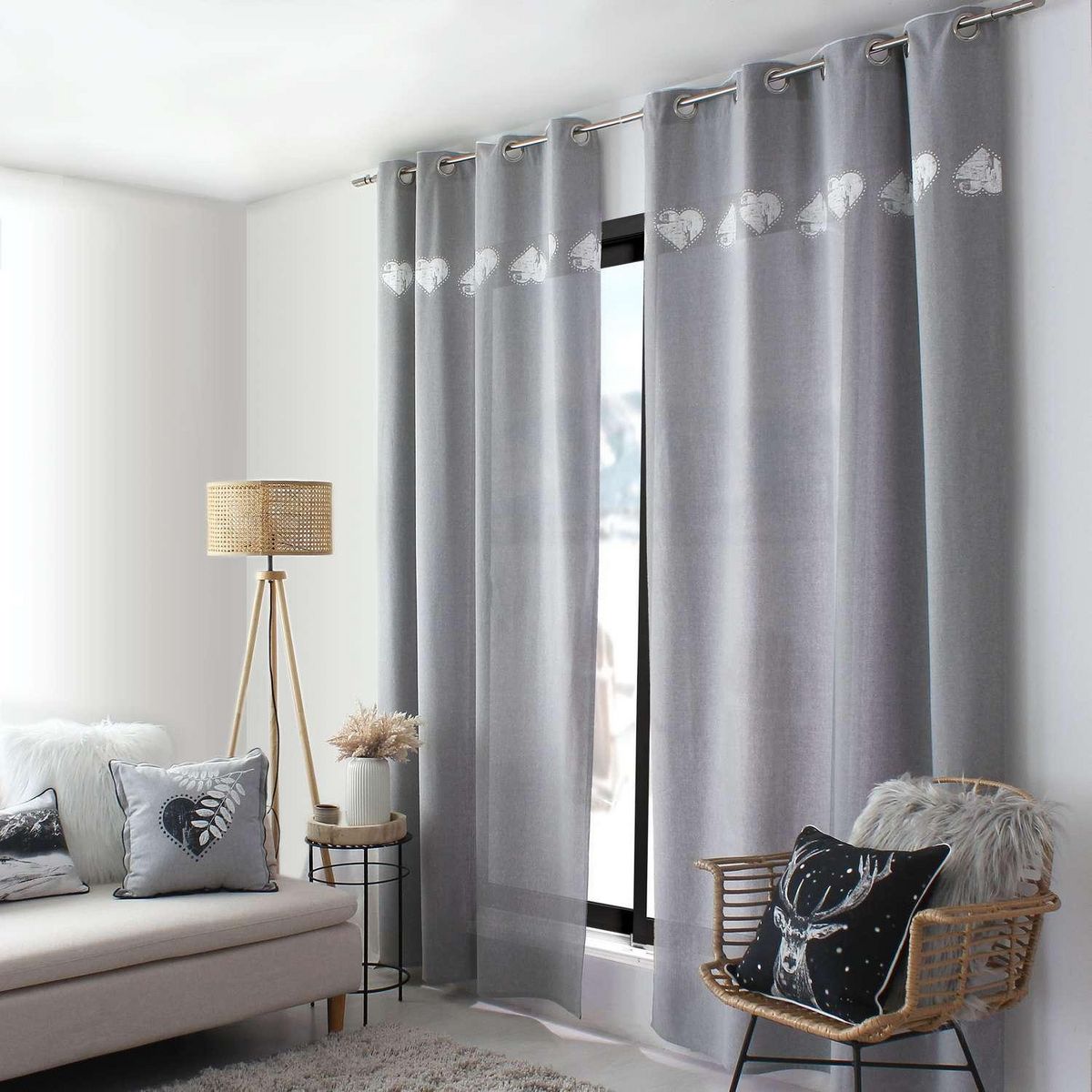 TOILINUX Rideau imprimé cœurs Epicéa