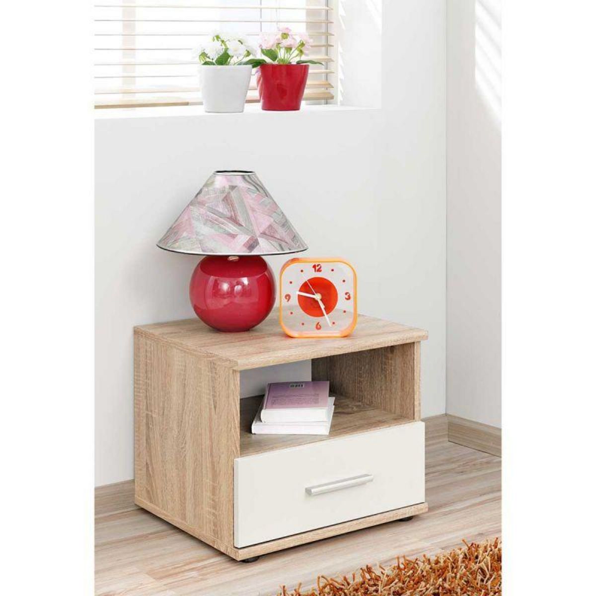 Paris Prix Table de Chevet  Dino  45cm Chêne & Blanc