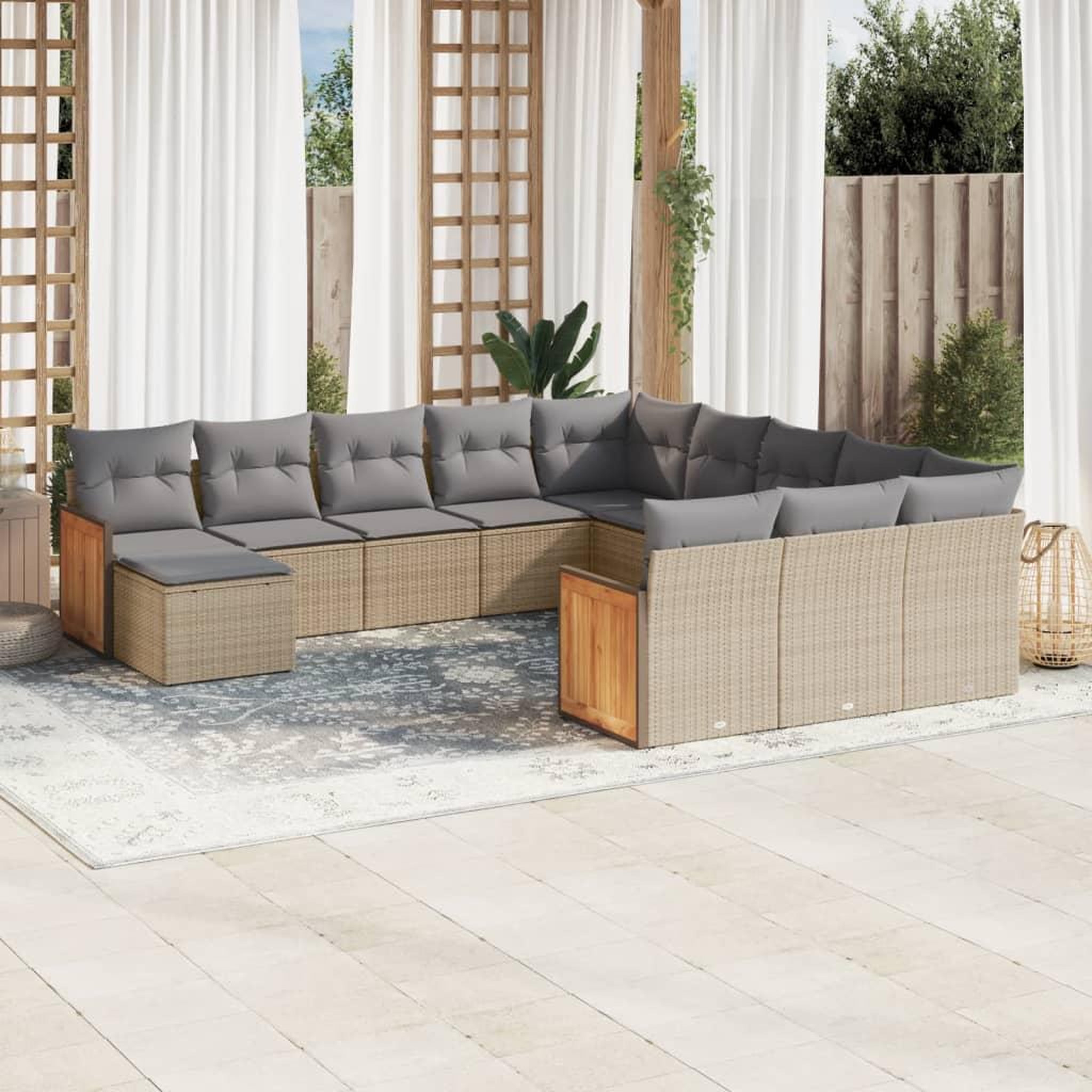 VIDAXL Salon de jardin avec coussins 12 pcs beige resine tressee