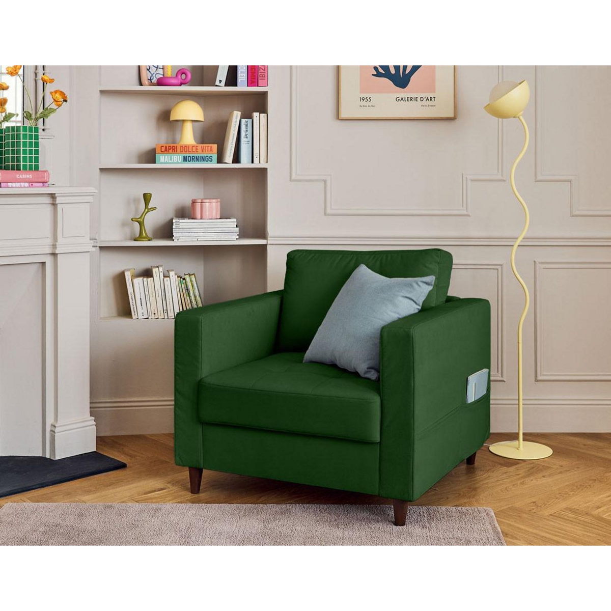 LISA DESIGN Anna - fauteuil avec poche en velours - pieds en bois