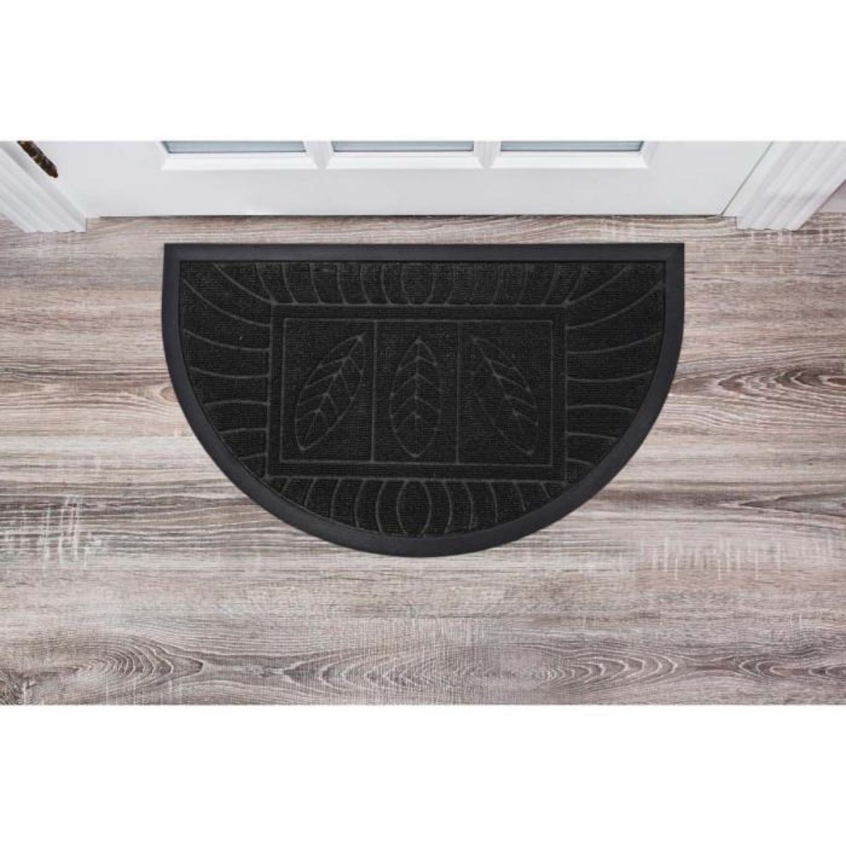 Paris Prix Tapis d'Entrée Demi-Lune  Feuilles  45x75cm Noir