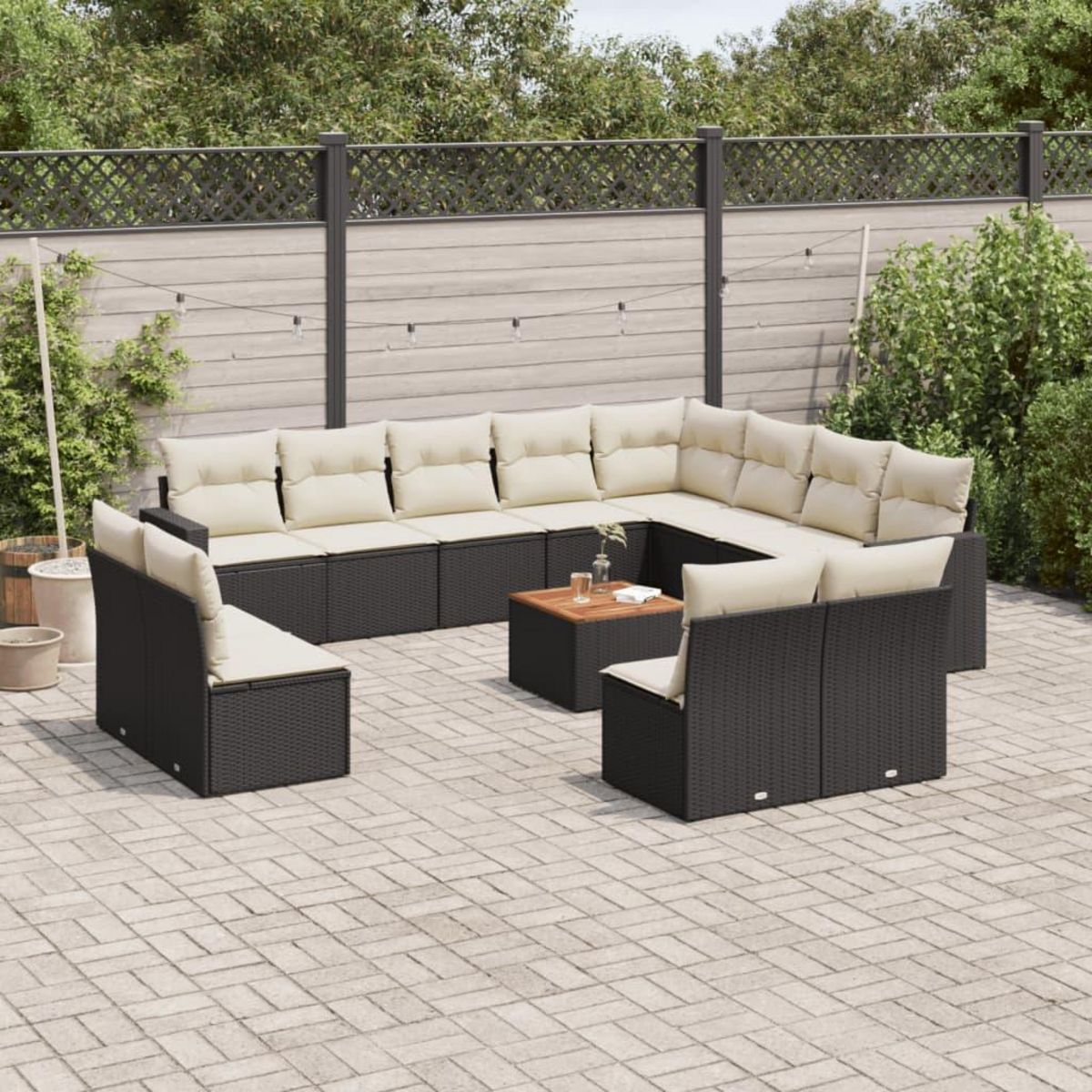 VIDAXL Salon de jardin avec coussins 13 pcs noir resine tressee