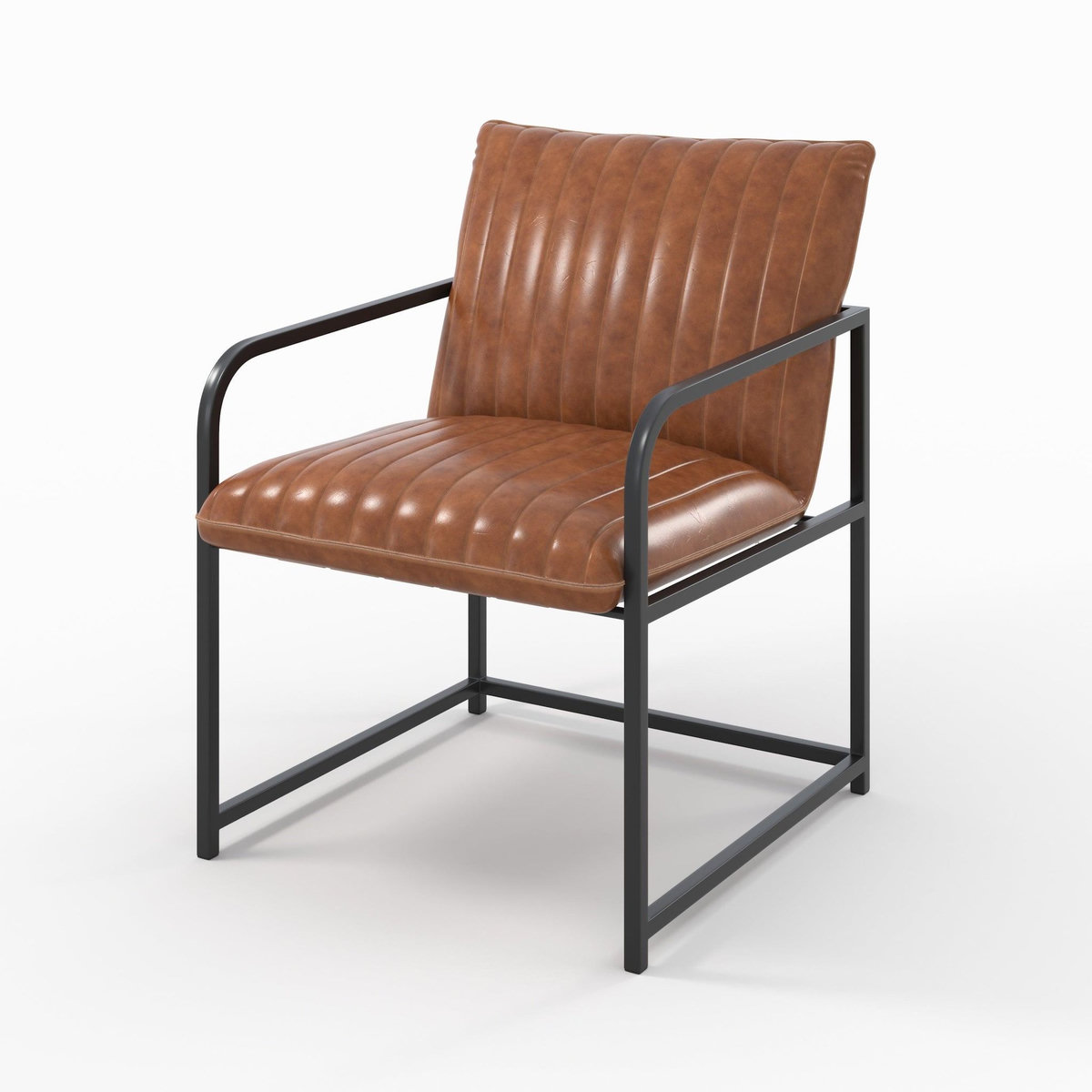 MAISON PAVANE Fauteuil en cuir de buffle marron et métal noir-Armand