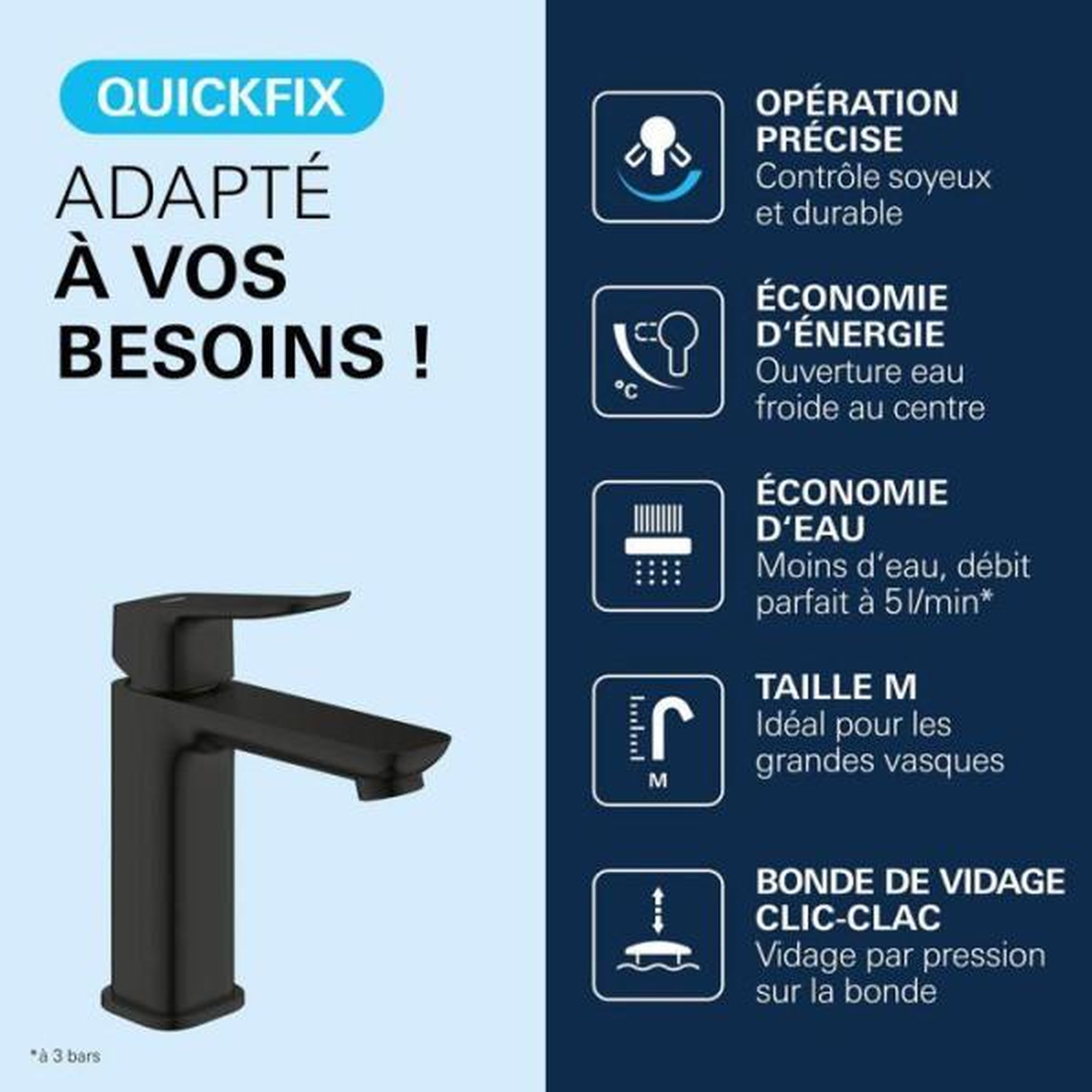 Voir la diapositive 4 : Grohe Mitigeur de lavabo - grohe dice - taille m - cartouche ch3 & clic-clac - noir mat