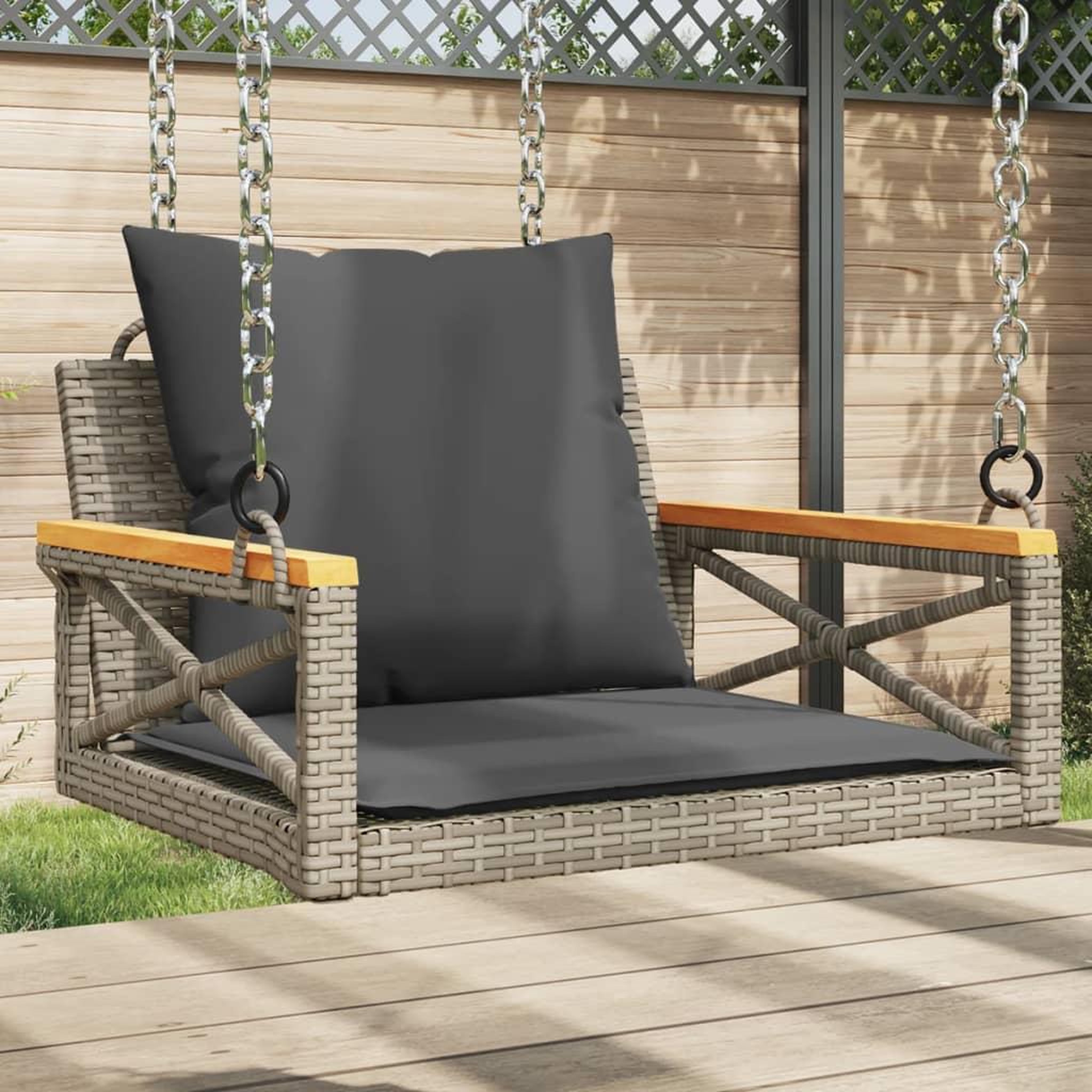 VIDAXL Balancelle avec coussins gris 63x62x40 cm resine tressee