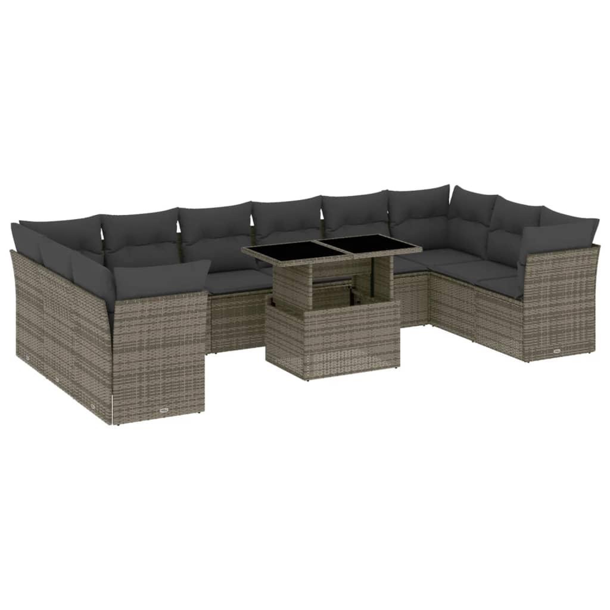 Voir la diapositive 2 : VIDAXL Salon de jardin 11 pcs avec coussins gris resine tressee
