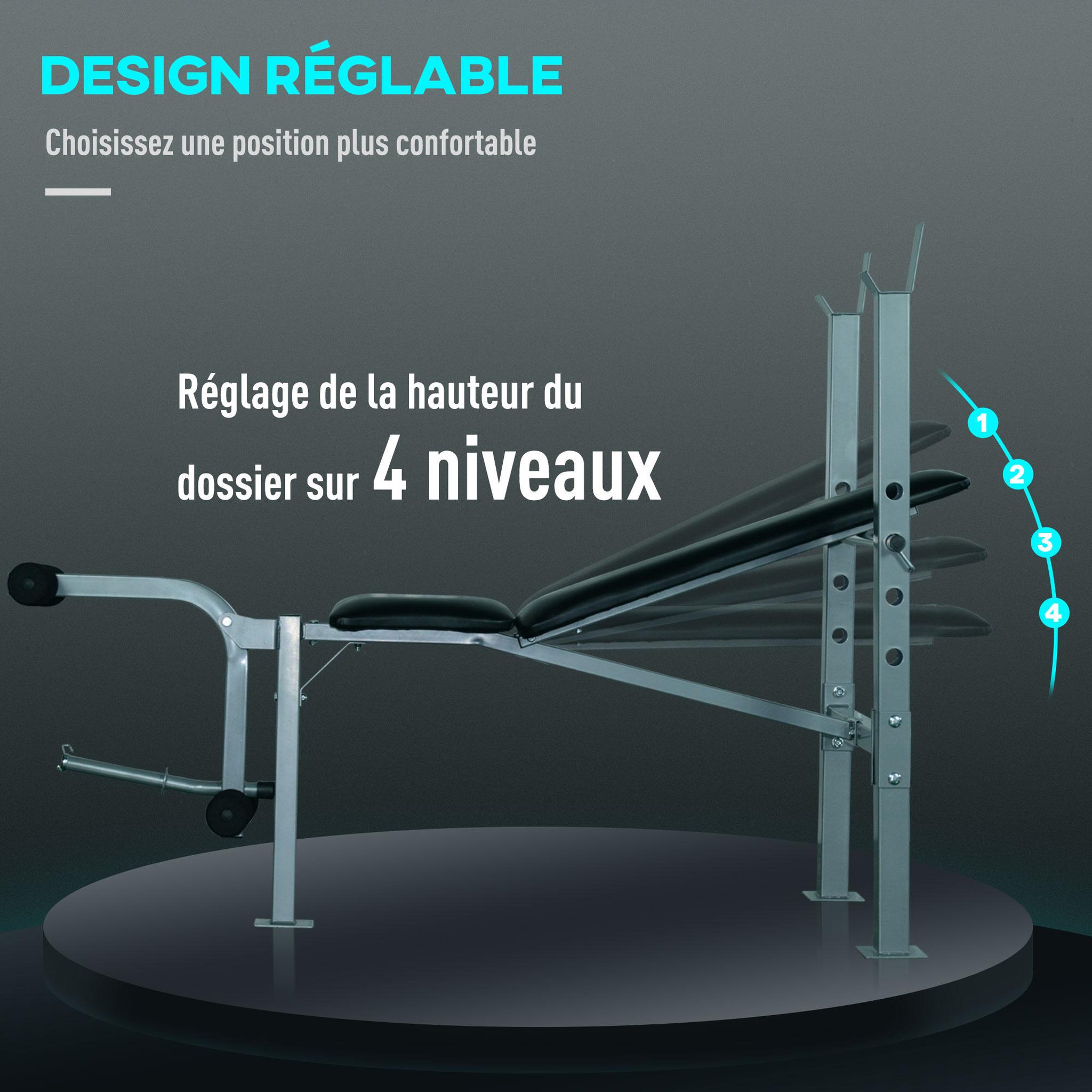 Voir la diapositive 5 : HOMCOM Banc de musculation fitness entrainement complet dossier réglable curler