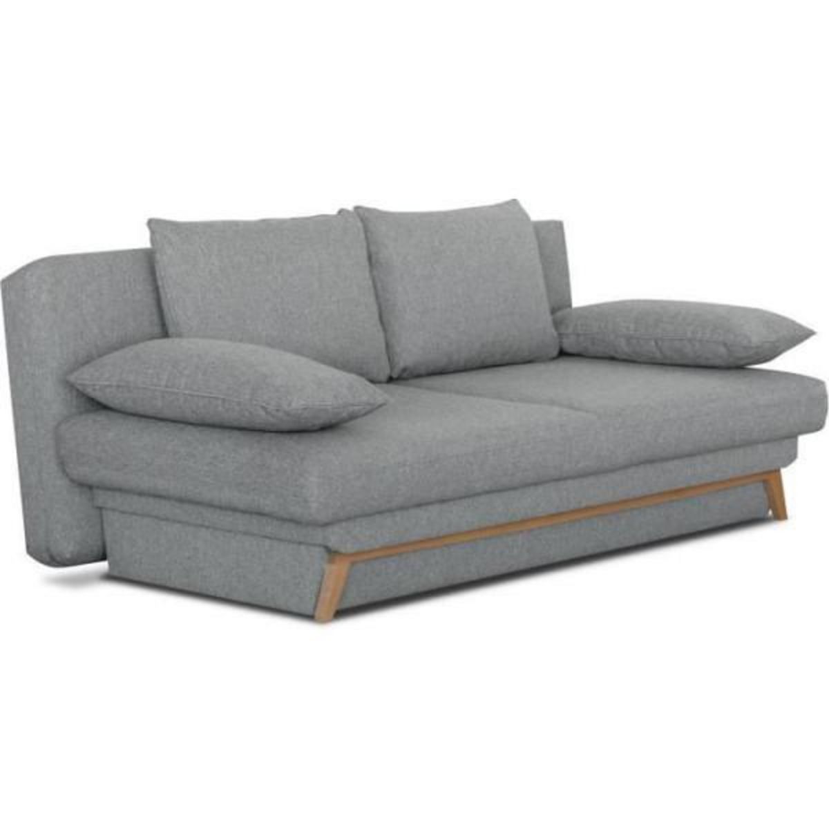 MARKET24 Banquette convertible - 3 places - NAOTO - Tissu gris clair - Coffre de rangement - 202 x 98 x 98 cm