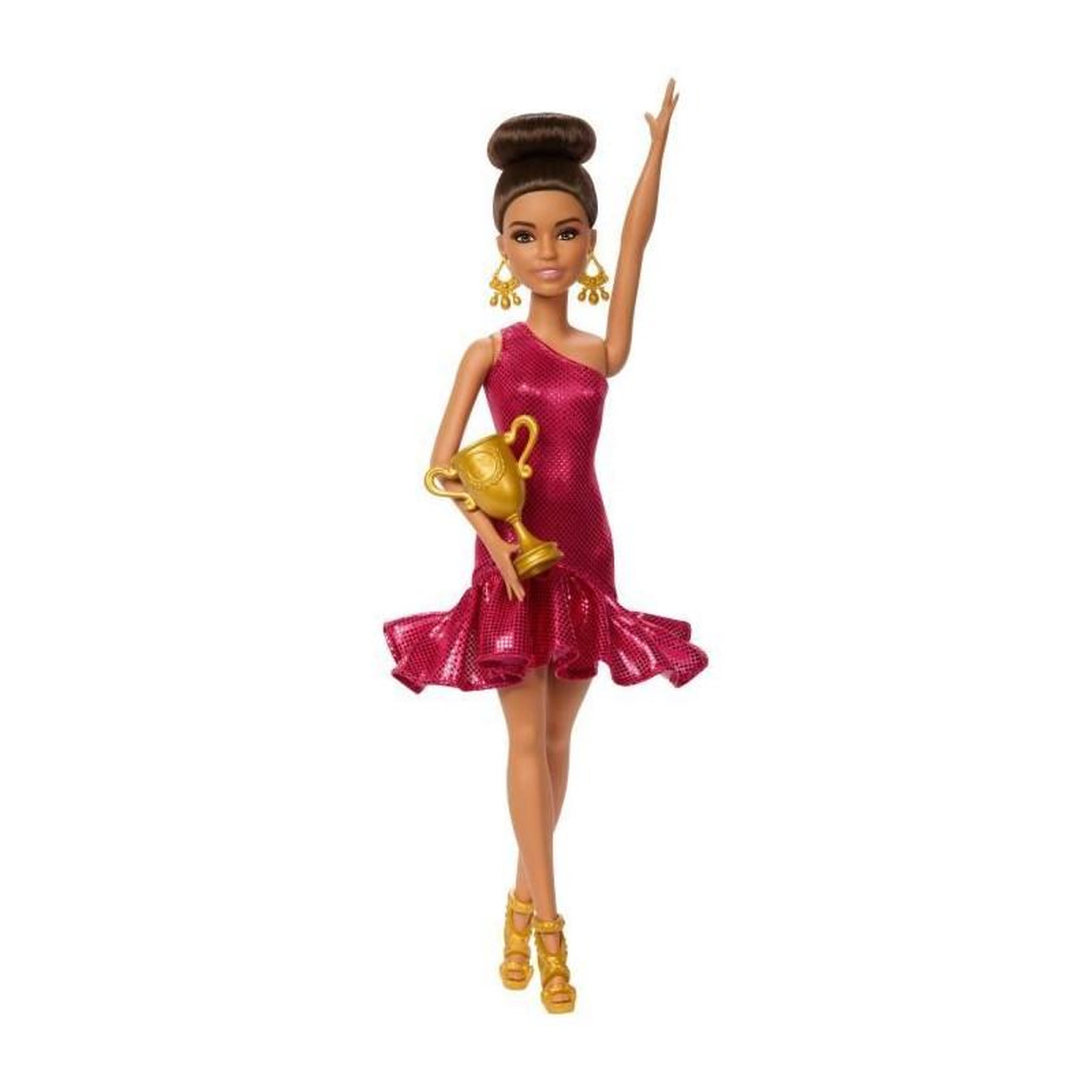 Voir la diapositive 2 : BARBIE Barbie - Poupée Danseuse de Salon et Accessoires - Brune avec trophée - Barbie - JFR09