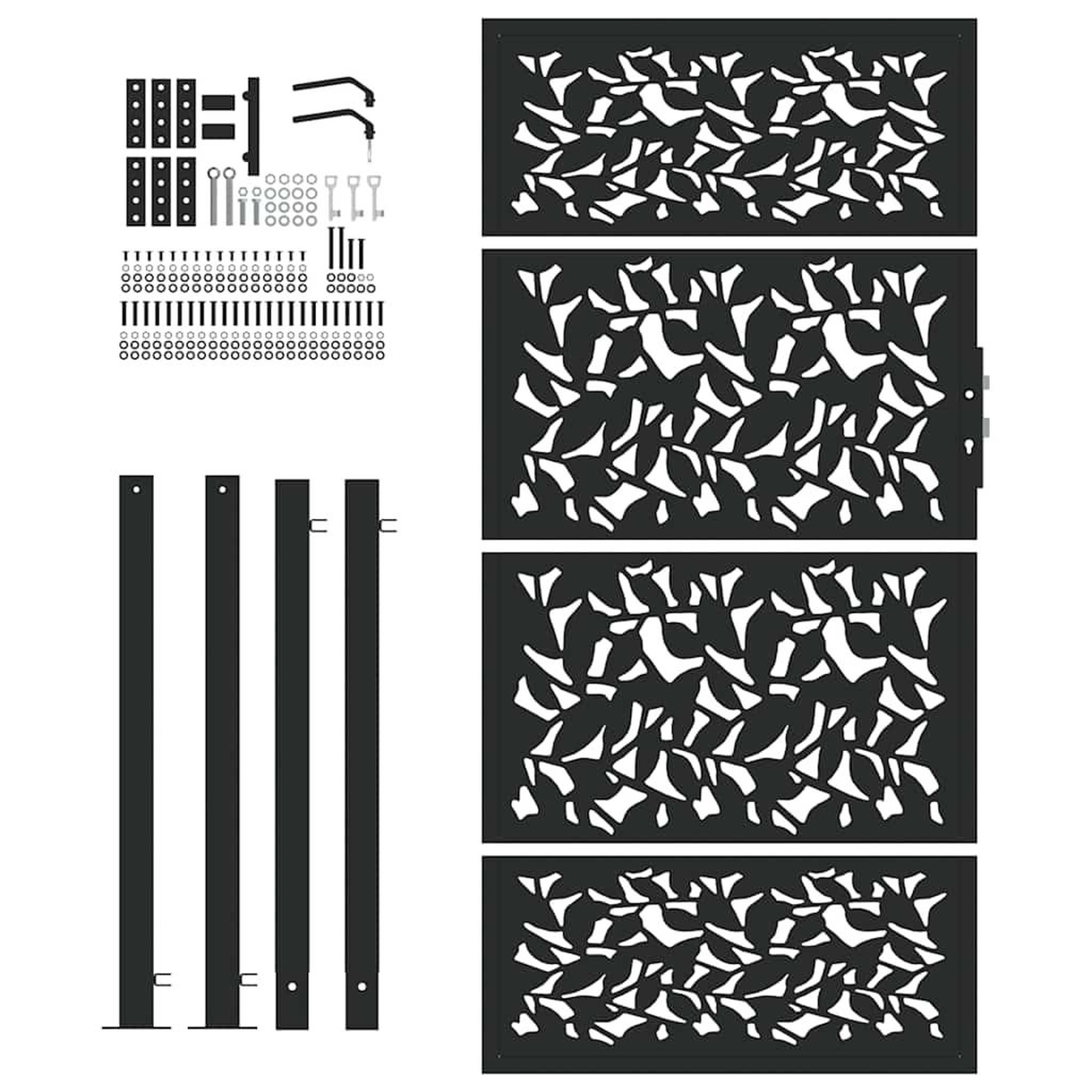 Voir la diapositive 4 : VIDAXL Portail de jardin noir 105x180 cm acier conception de feuilles
