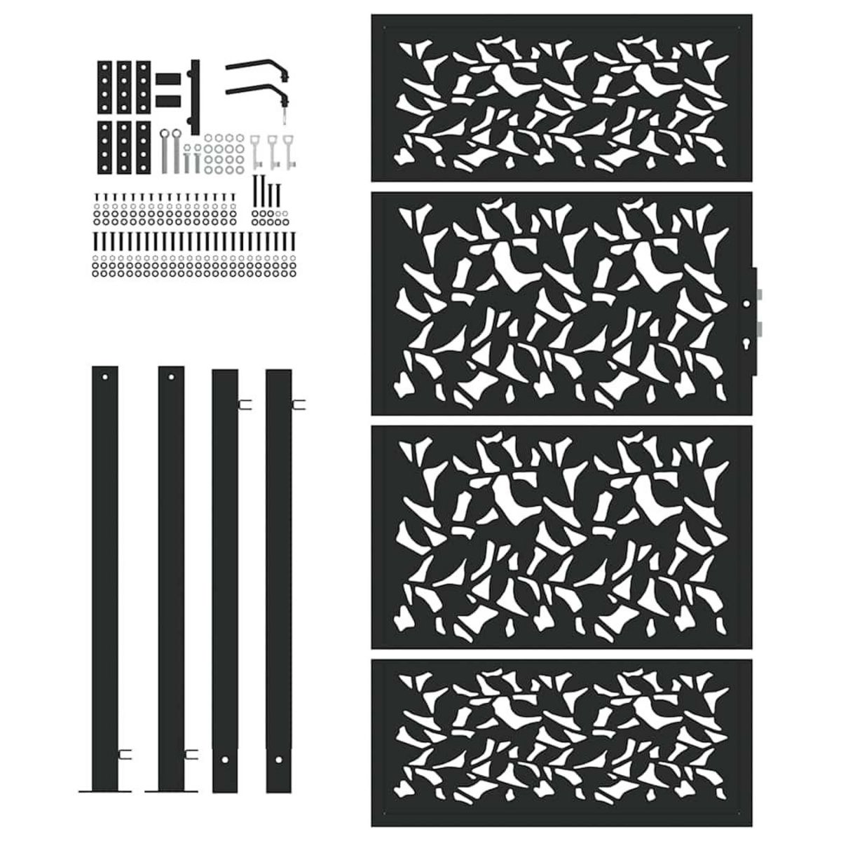 VIDAXL Portail de jardin noir 105x180 cm acier conception de feuilles