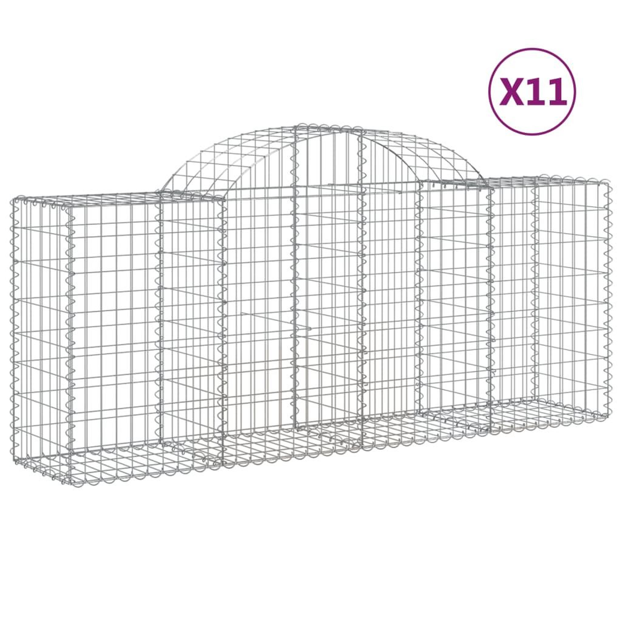 Voir la diapositive 2 : VIDAXL Paniers a gabions arques 11 pcs 200x50x80/100 cm Fer galvanise