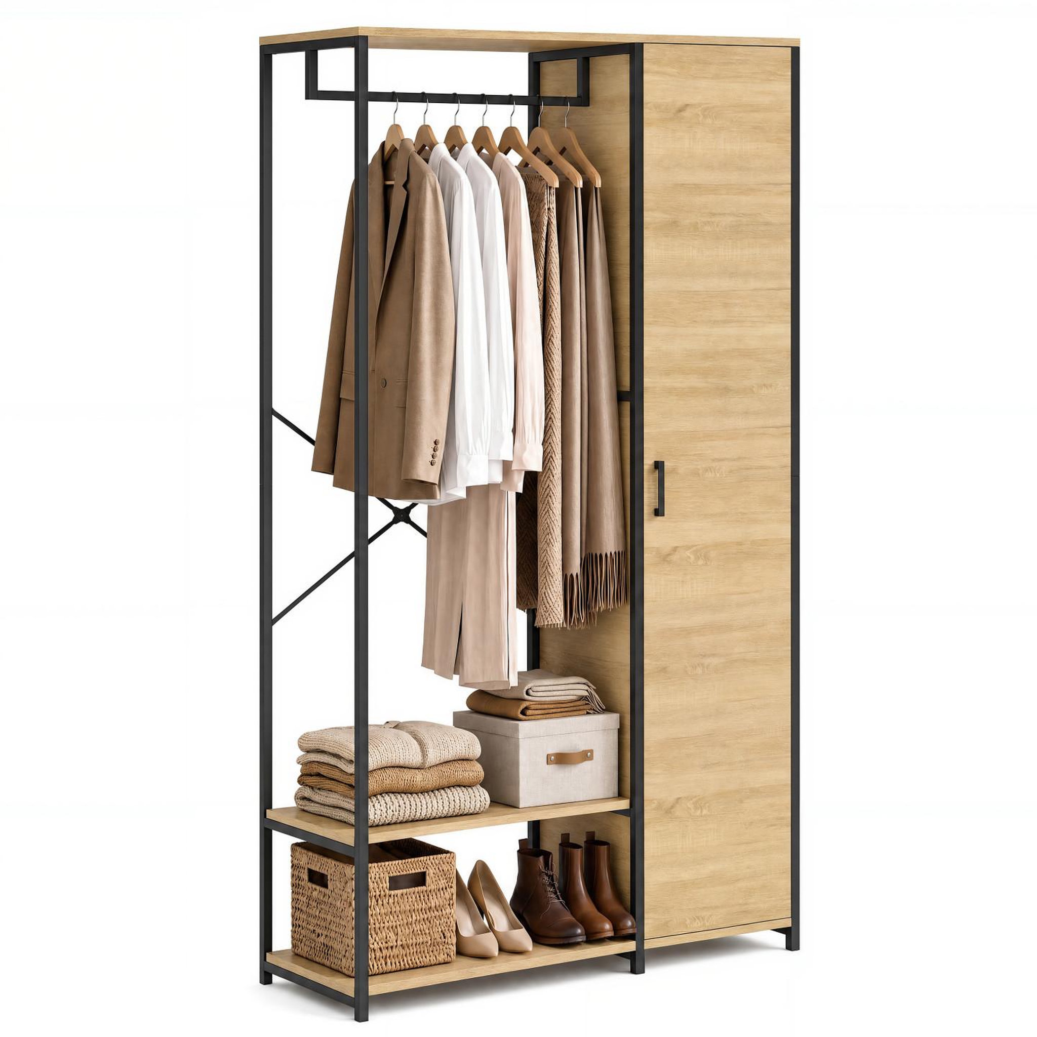 ID MARKET Dressing penderie étagères avec porte l. 90 cm detroit design industriel
