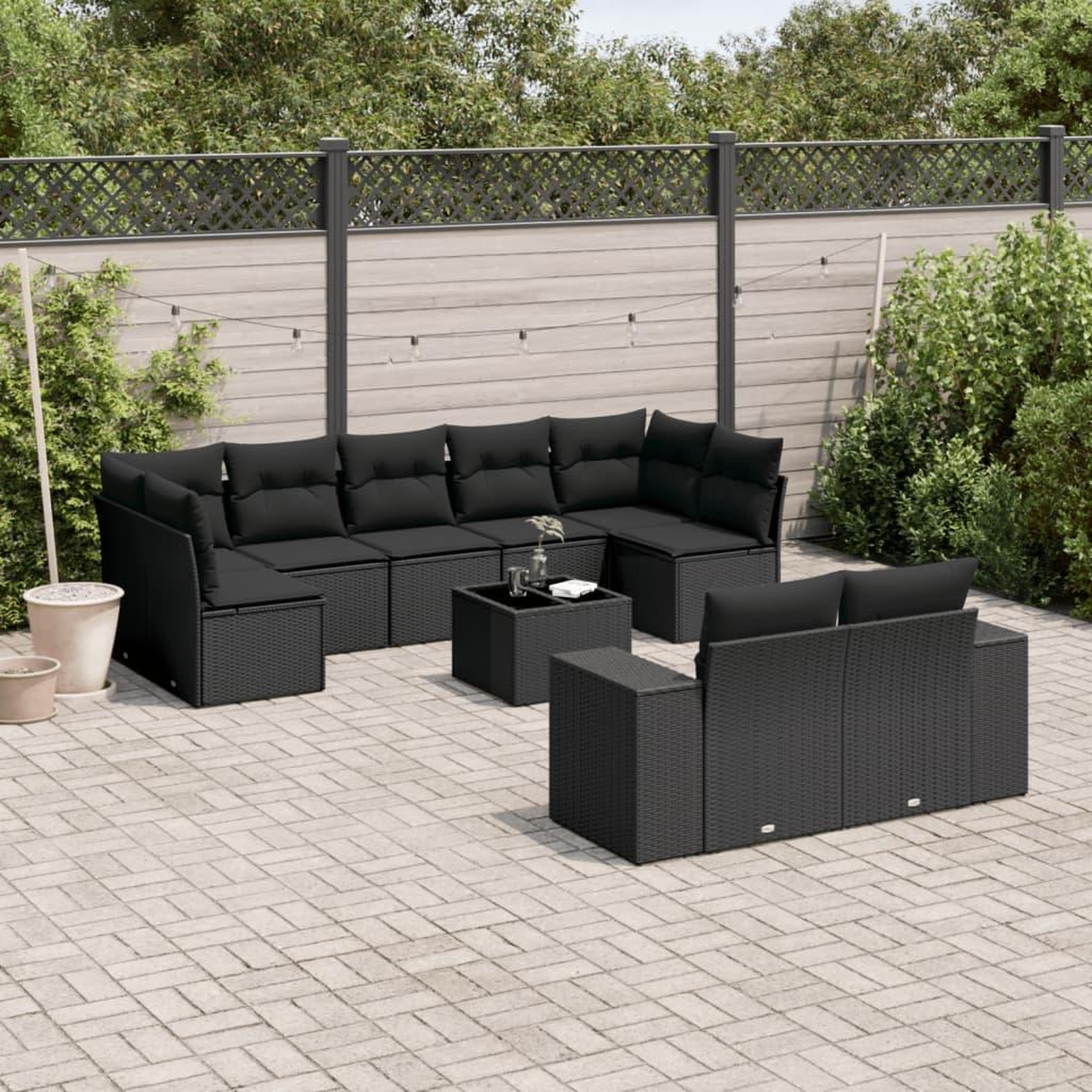 VIDAXL Salon de jardin 10 pcs avec coussins noir resine tressee