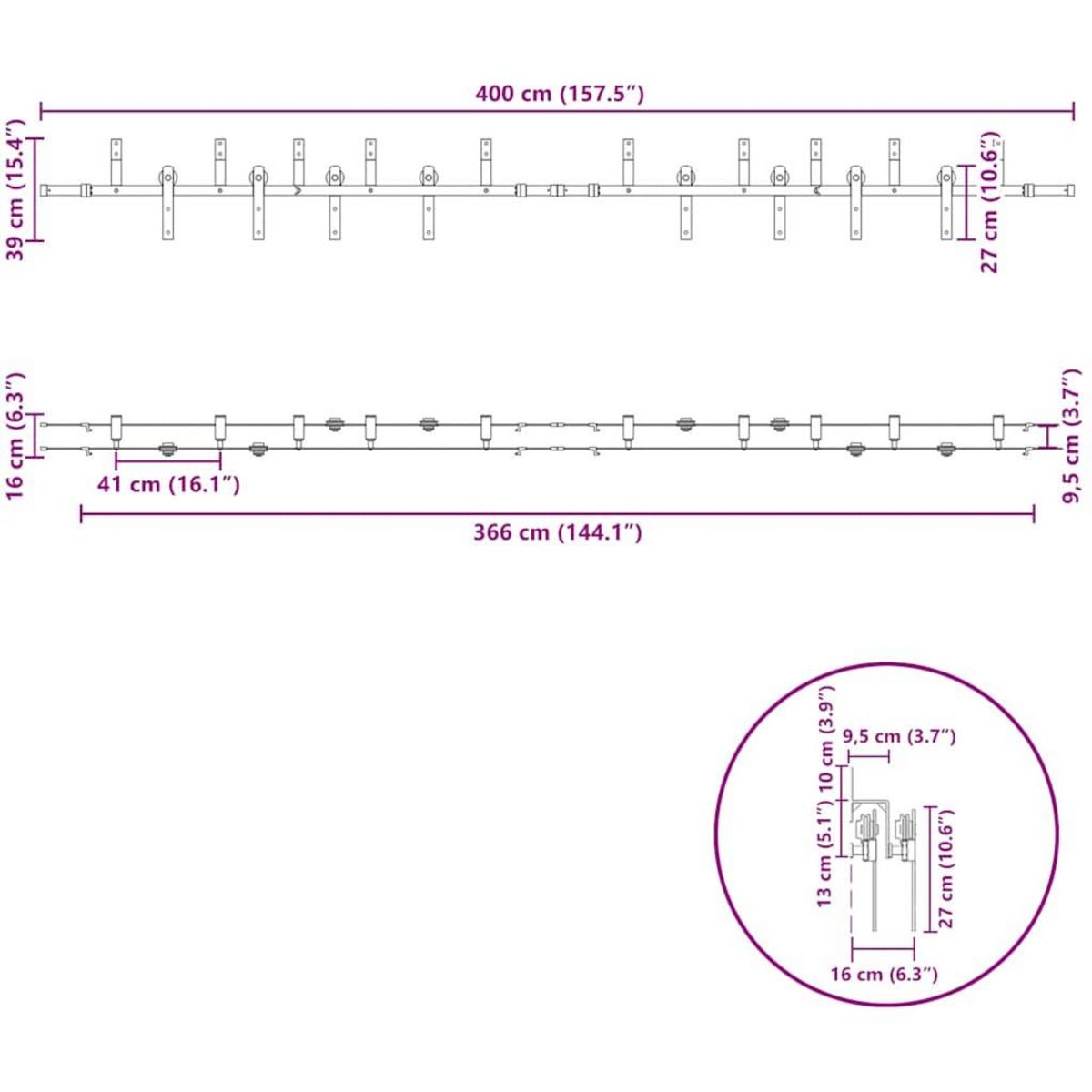 VIDAXL Kit de quincaillerie de porte coulissante 400 cm acier noir
