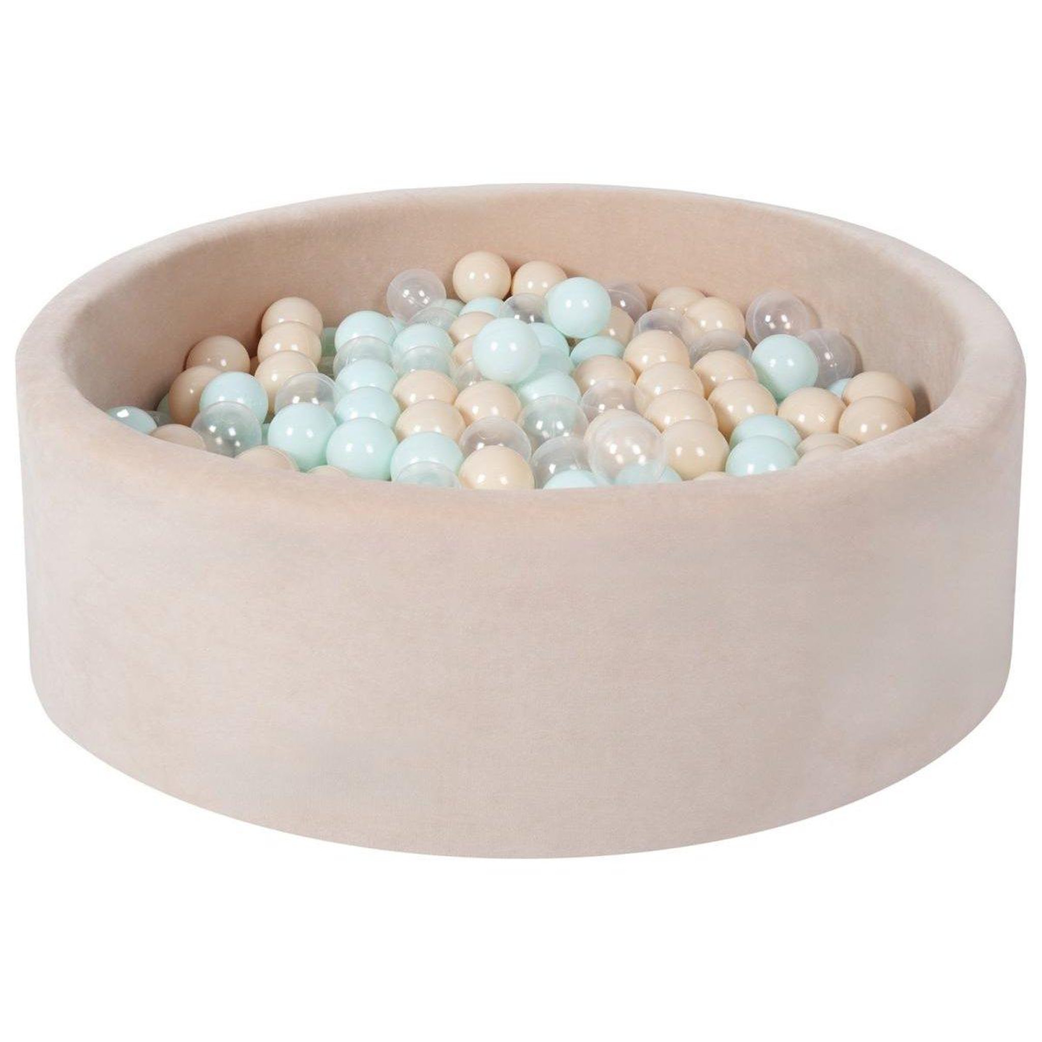 VELINDA Piscine à balles en velours + 300 balles — cappuccino/transparent, perle, Menthe, cappuccino