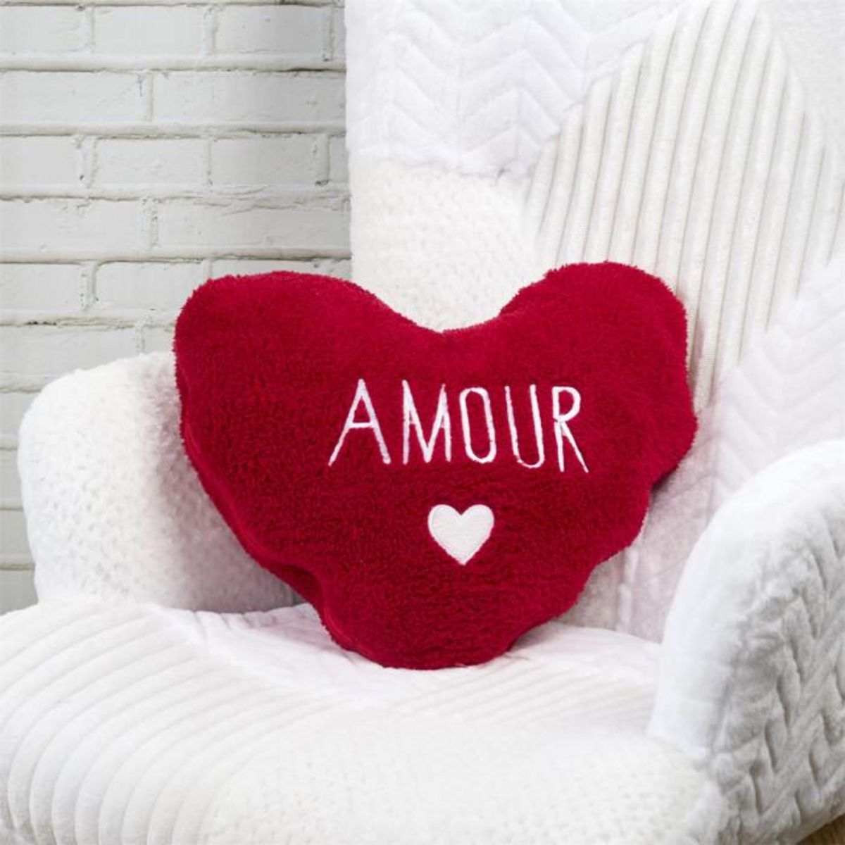 Paris Prix Coussin Plaid Sherpa  Cœur  120x150cm Rouge