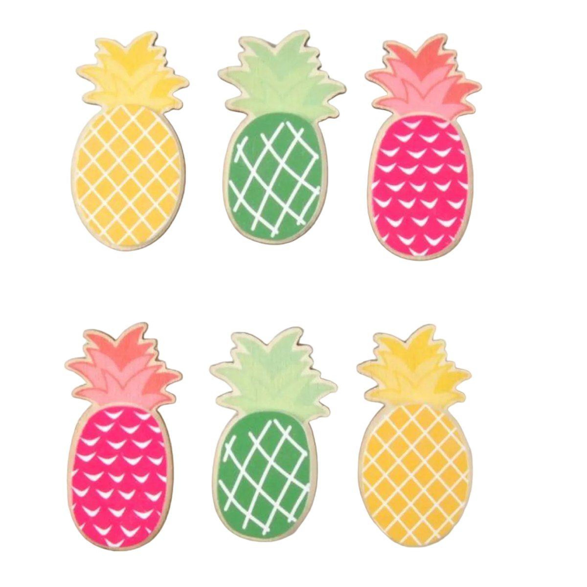 HOMEA Lot de 6 stickers en bois  ananas  5cm multicolore
