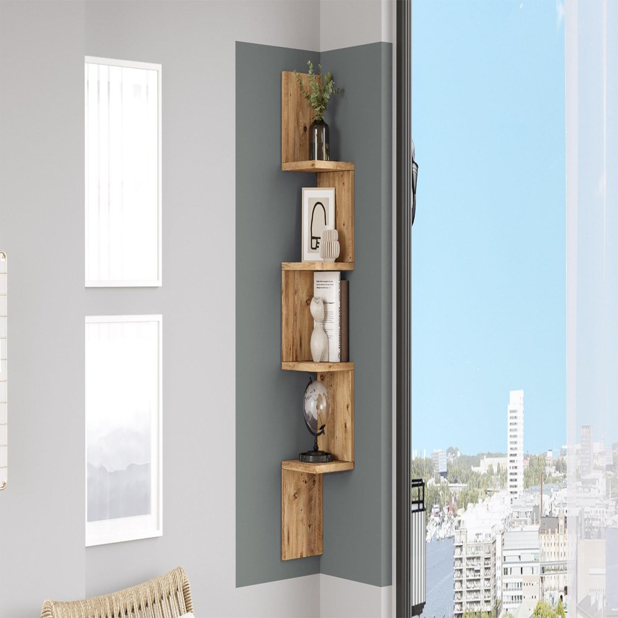 Voir la diapositive 3 : Habitat et Jardin Étagère murale en bois  Lula  - 22 x 22 x 117 cm - Marron