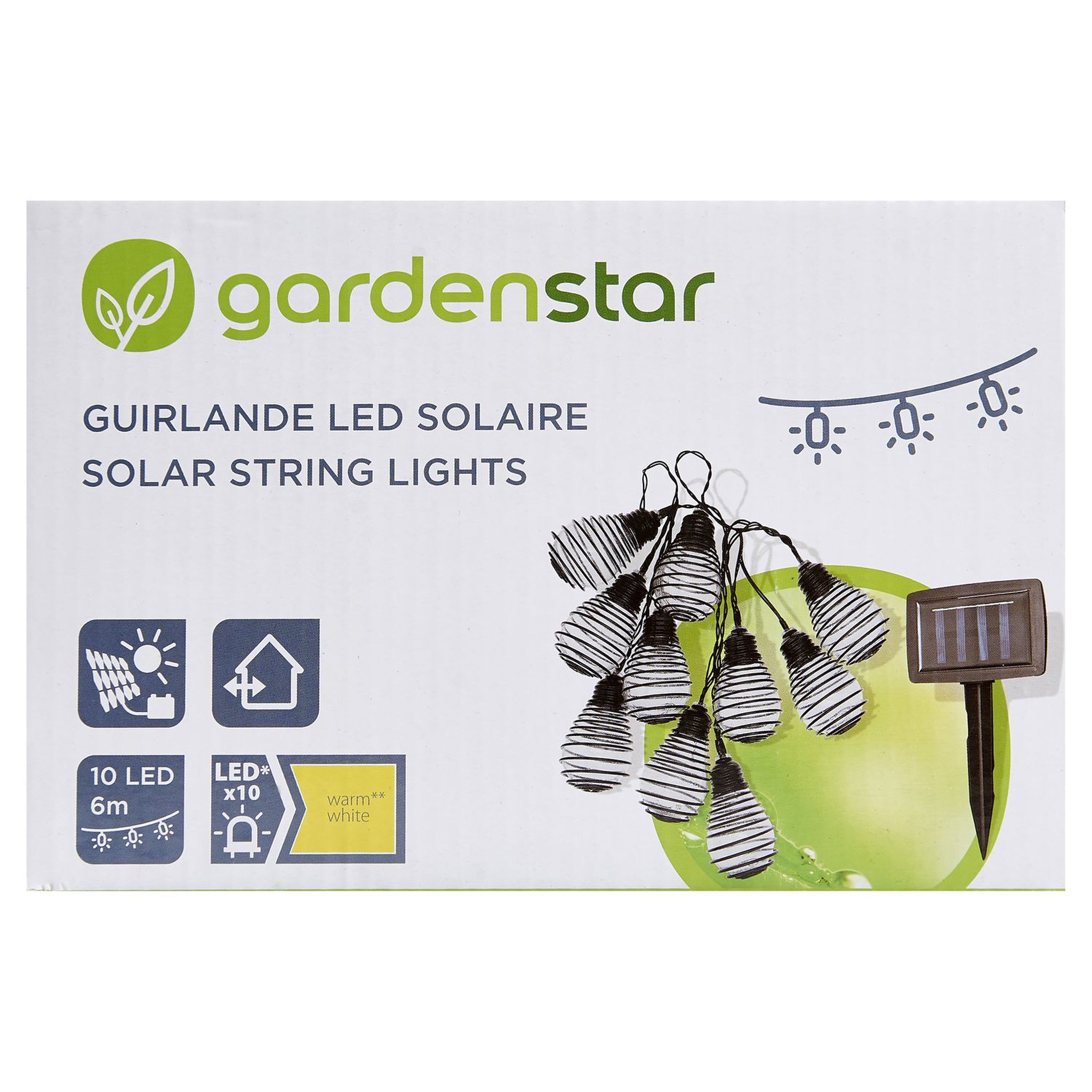 Voir la diapositive 2 : GARDENSTAR Guirlande solaire PP L6M avec LED blanc chaud 