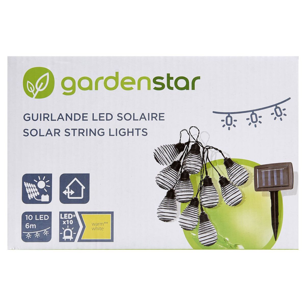 GARDENSTAR Guirlande solaire PP L6M avec LED blanc chaud 