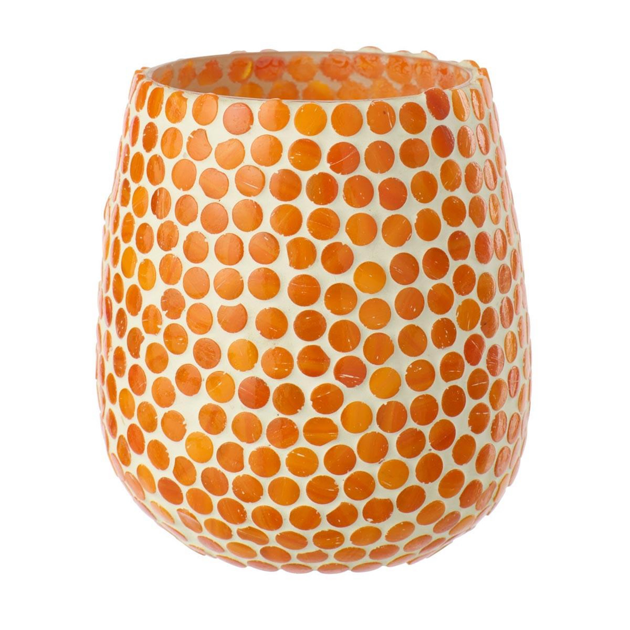 J-LINE Photophore mosaïque en verre  burl  12cm orange