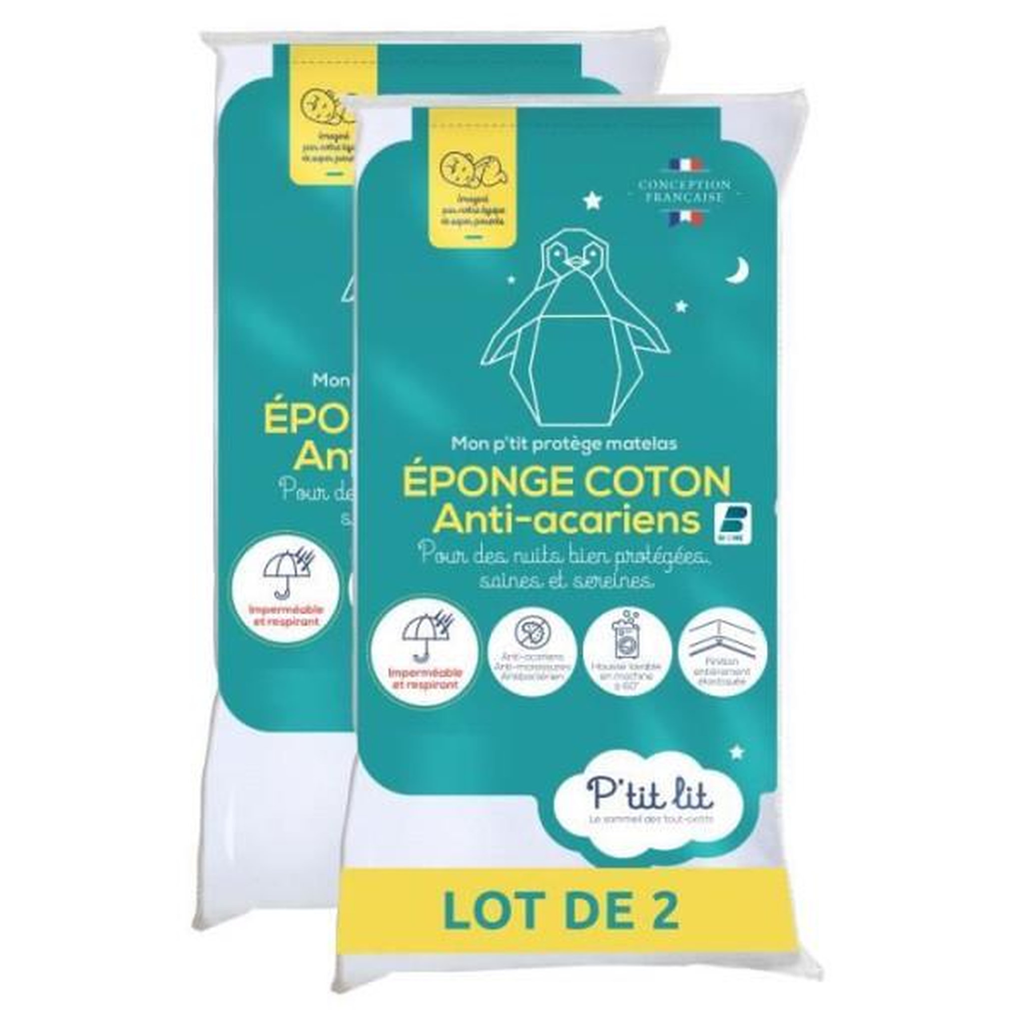 P'TIT LIT Lot de 2 proteges matelas bébé anti acariens - pour couffin, nacelle, landeau - alese imperméable - bouclette 100% coton - 40