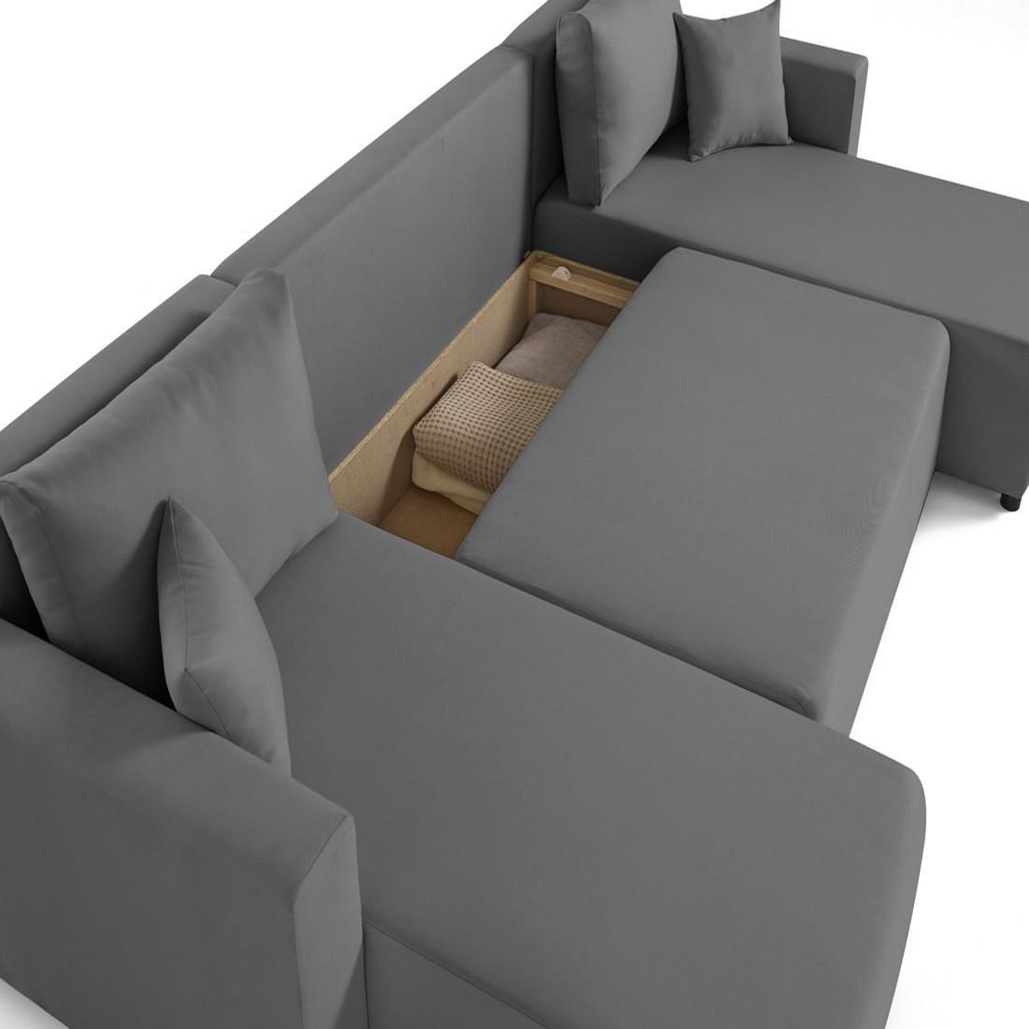Voir la diapositive 4 : BEST MOBILIER Regala - canapé panoramique - 7 places - convertible avec coffre - en tissu
