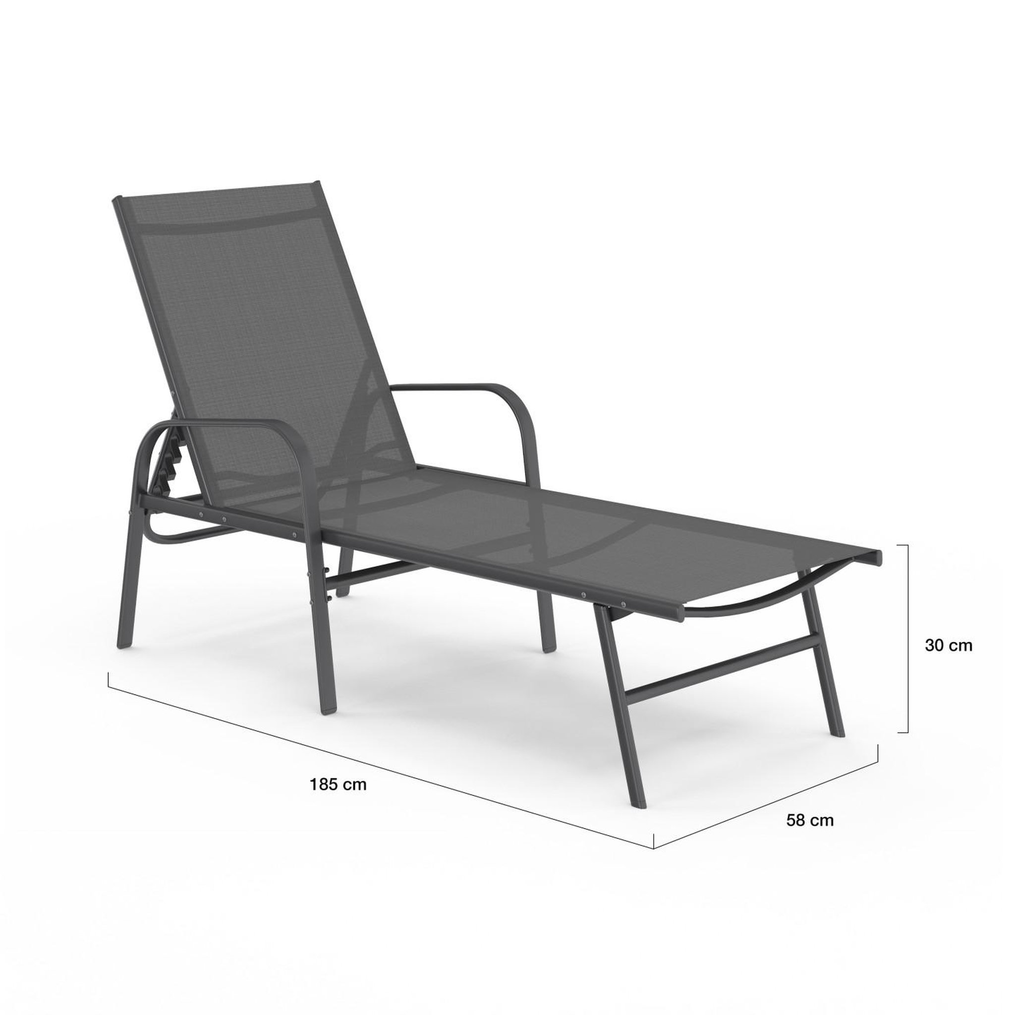 Voir la diapositive 4 : ID MARKET Lot de 2 transats de jardin inclinables fidji en acier gris anthracite et toile grise