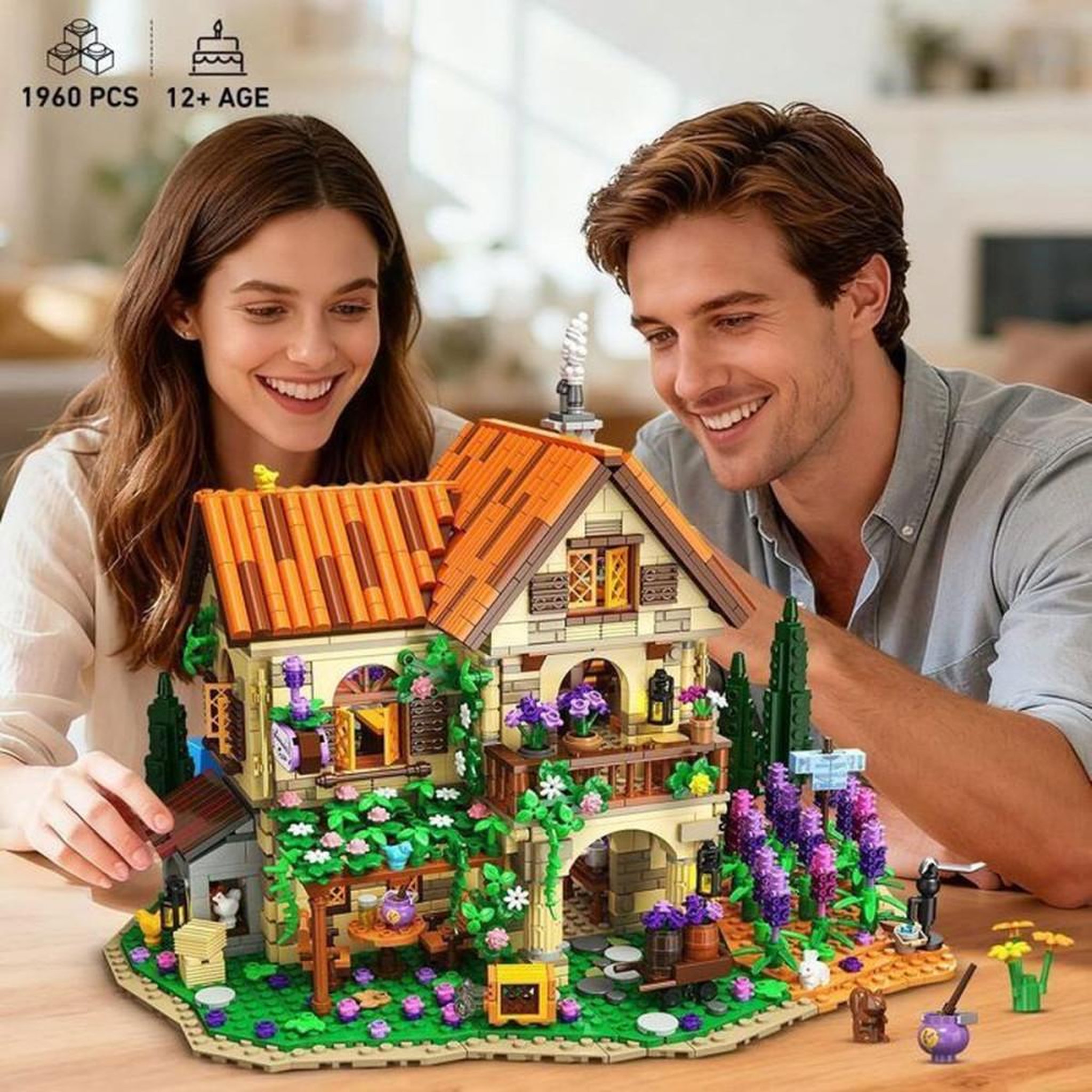 Voir la diapositive 4 : Coffret maison romantique violet Lavande Manor INSOON à 2 LED, 1960 pièces, modèle traditionnel en ABS, 3 étages, convient dès 12 ans