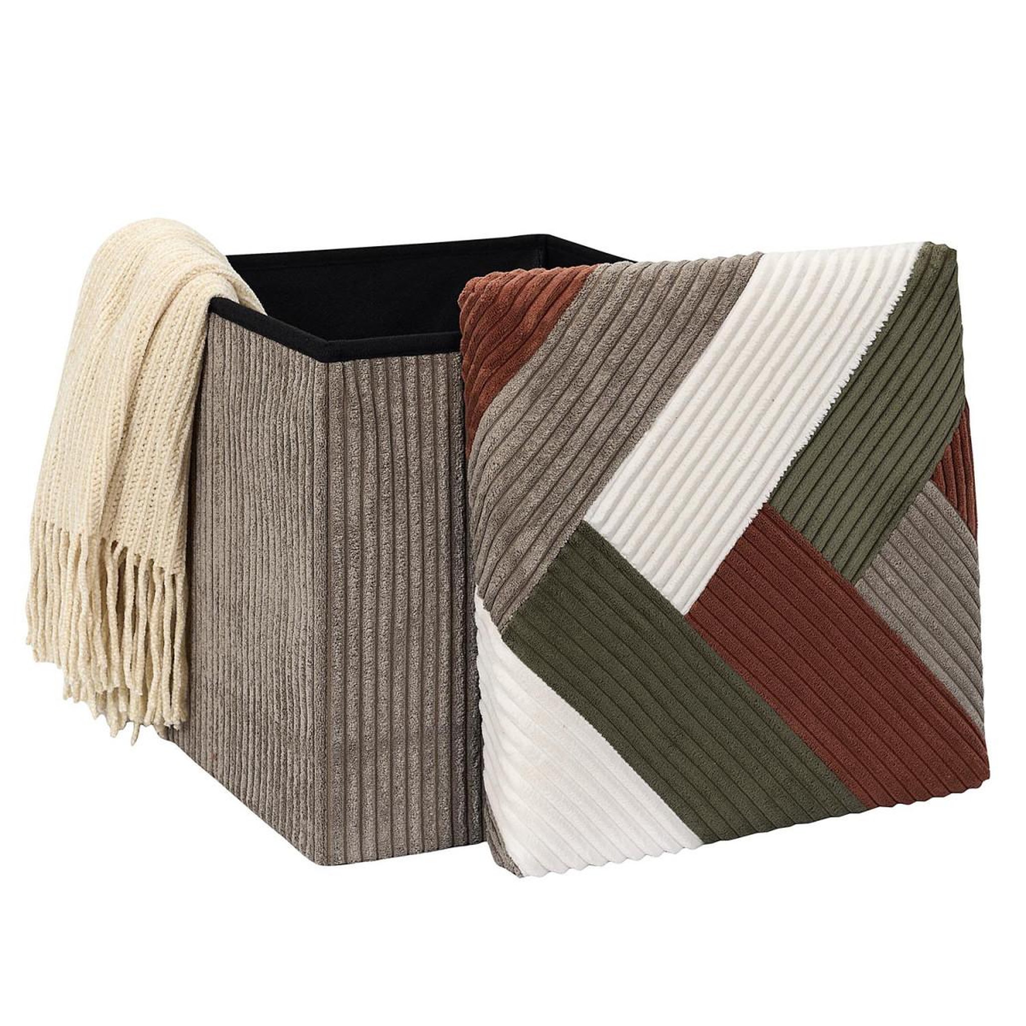 Voir la diapositive 4 : The Home Deco Factory Pouf coffre pliable côtelé  scott  38cm multicolore