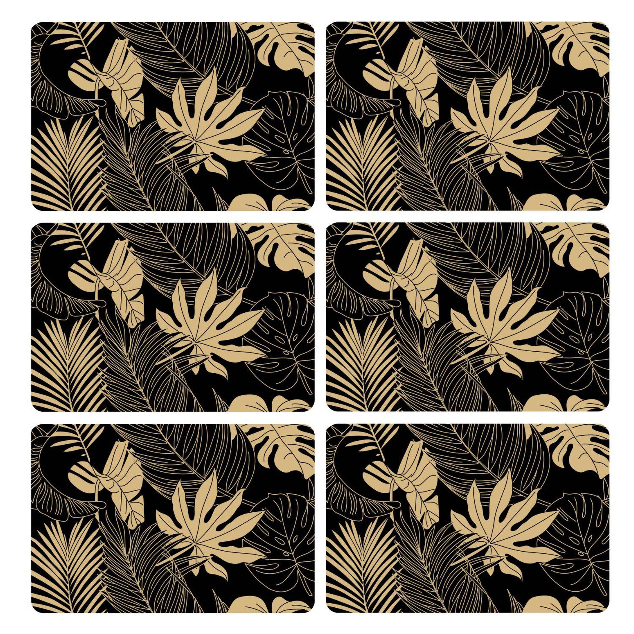 HABITABLE Lot de 6 sets de table motif feuillage avec encre métallique LYRA - 30 x 45 cm - Or et noir