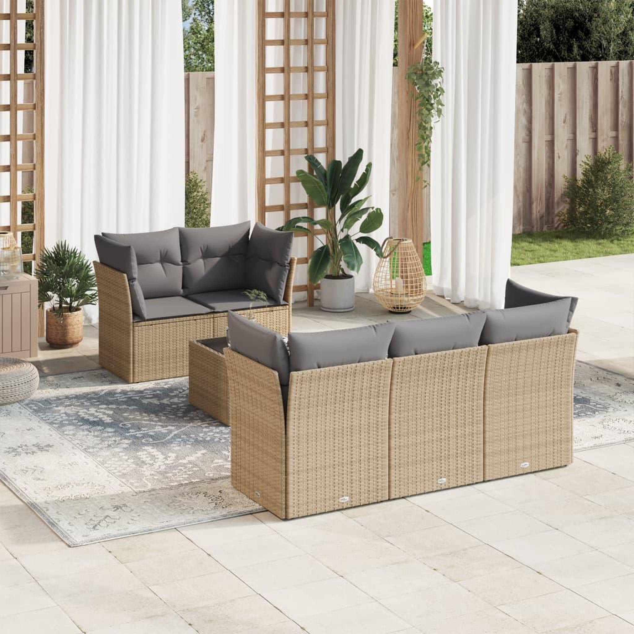 VIDAXL Salon de jardin avec coussins 6 pcs beige resine tressee