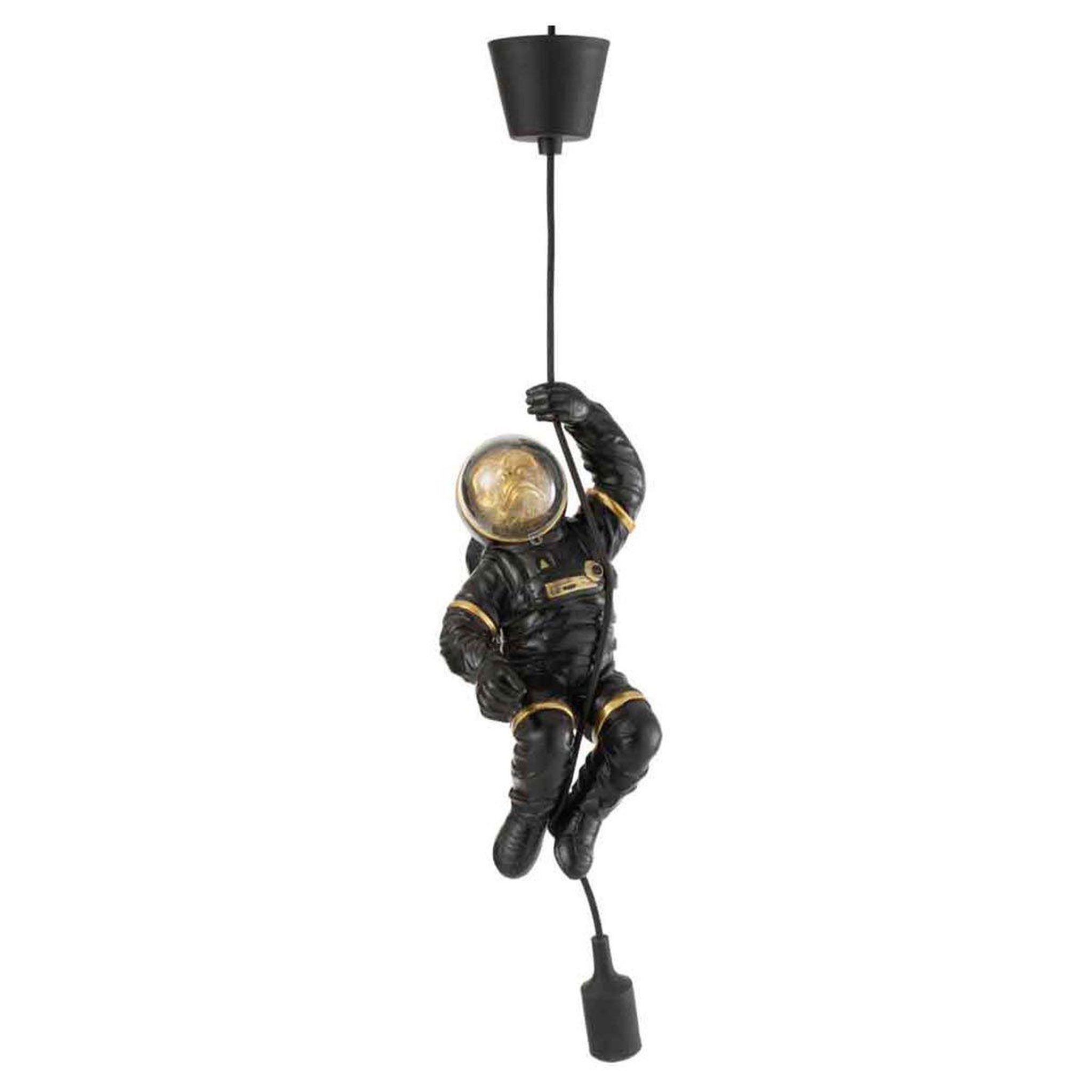 Voir la diapositive 1 : J-LINE Lampe Suspension  Singe Astronaute  37cm Noir & Or