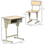 Voir la diapositive 3 : HOMCOM HOMCOM Bureau enfant Vintage style pupitre d'écolier - ensemble bureau et chaise réglable - case de rangement, bracket, range-stylos - acier kaki MDF aspect bois clair