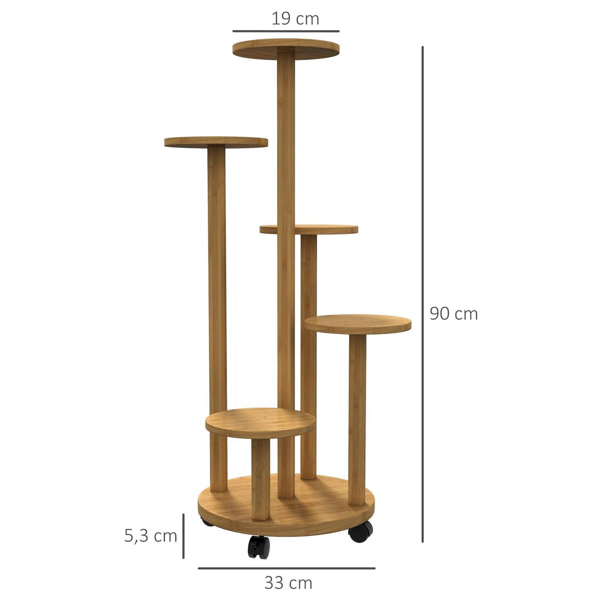 OUTSUNNY Étagère à plantes support à plantes 5 niveaux bambou