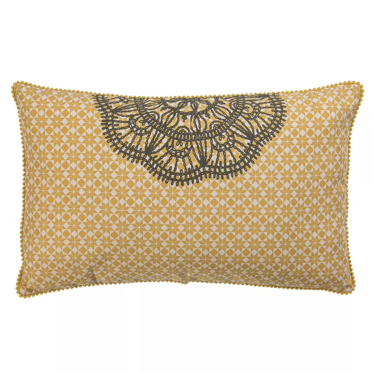 Coussin rectangle déhoussable en coton larges motifs dentelle et crochet  DENTELLE safran