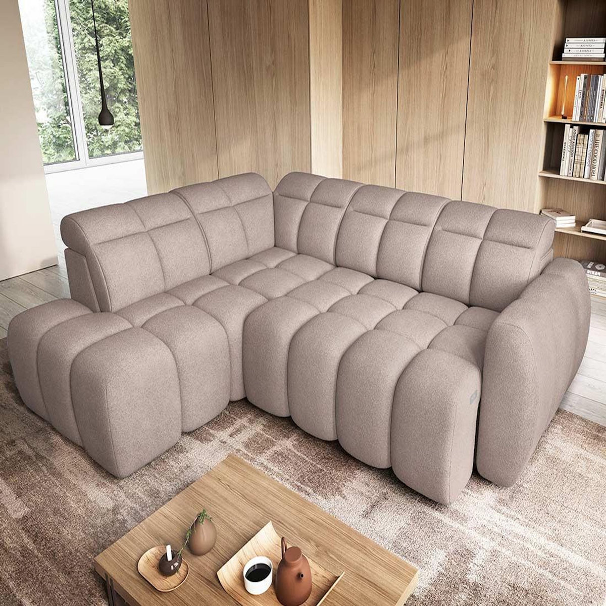 BEST MOBILIER Basile - canapé d'angle gauche 4 places assise extensible électrique avec coffre en tissu texturé