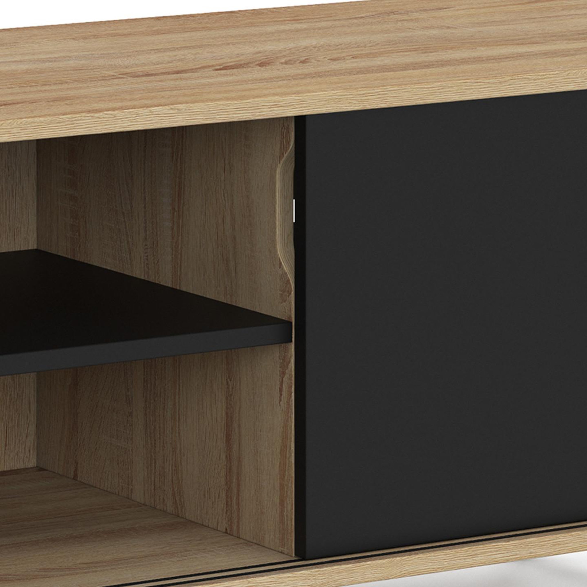 Voir la diapositive 6 : ID MARKET Meuble tv 140 cm easy montage sans outils 2 portes coulissantes réversibles effet bois et noir
