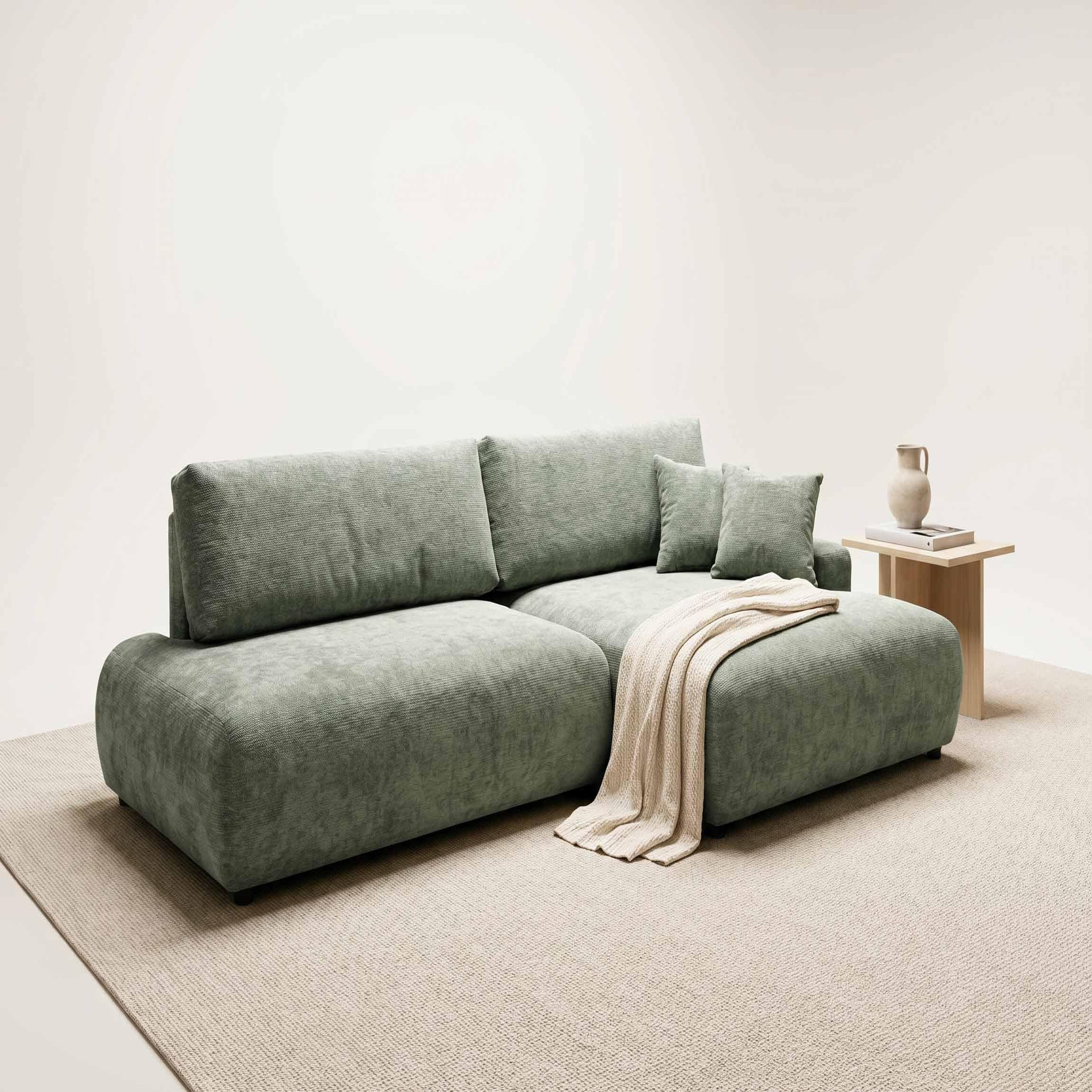 Voir la diapositive 2 : BEST MOBILIER Pivoine - canapé d'angle ouvert droit 4 places convertible avec coffre en tissu texturé
