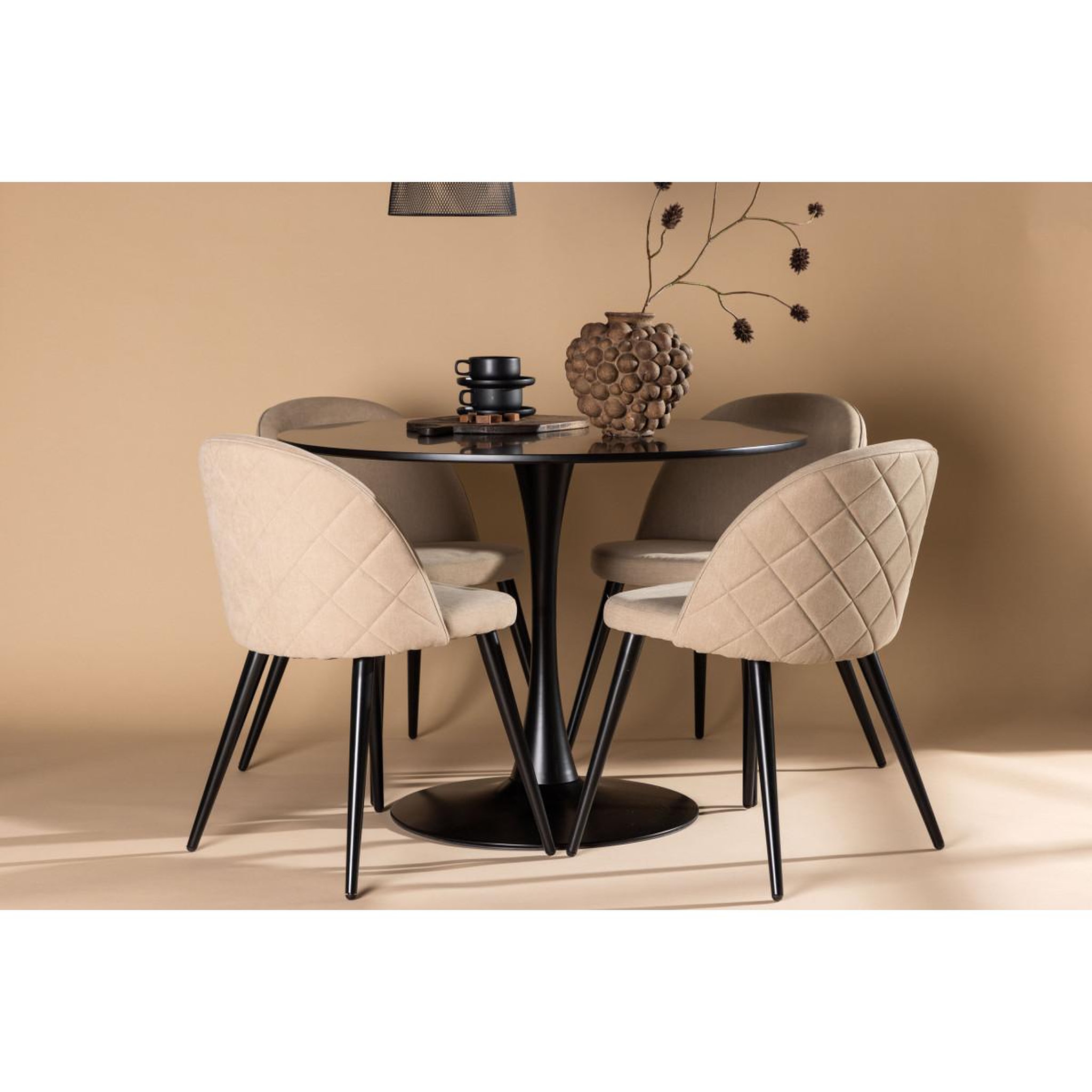 Voir la diapositive 4 : Paris Prix Ensemble table à manger & 4 chaises  glade & stitches  100cm noir & beige