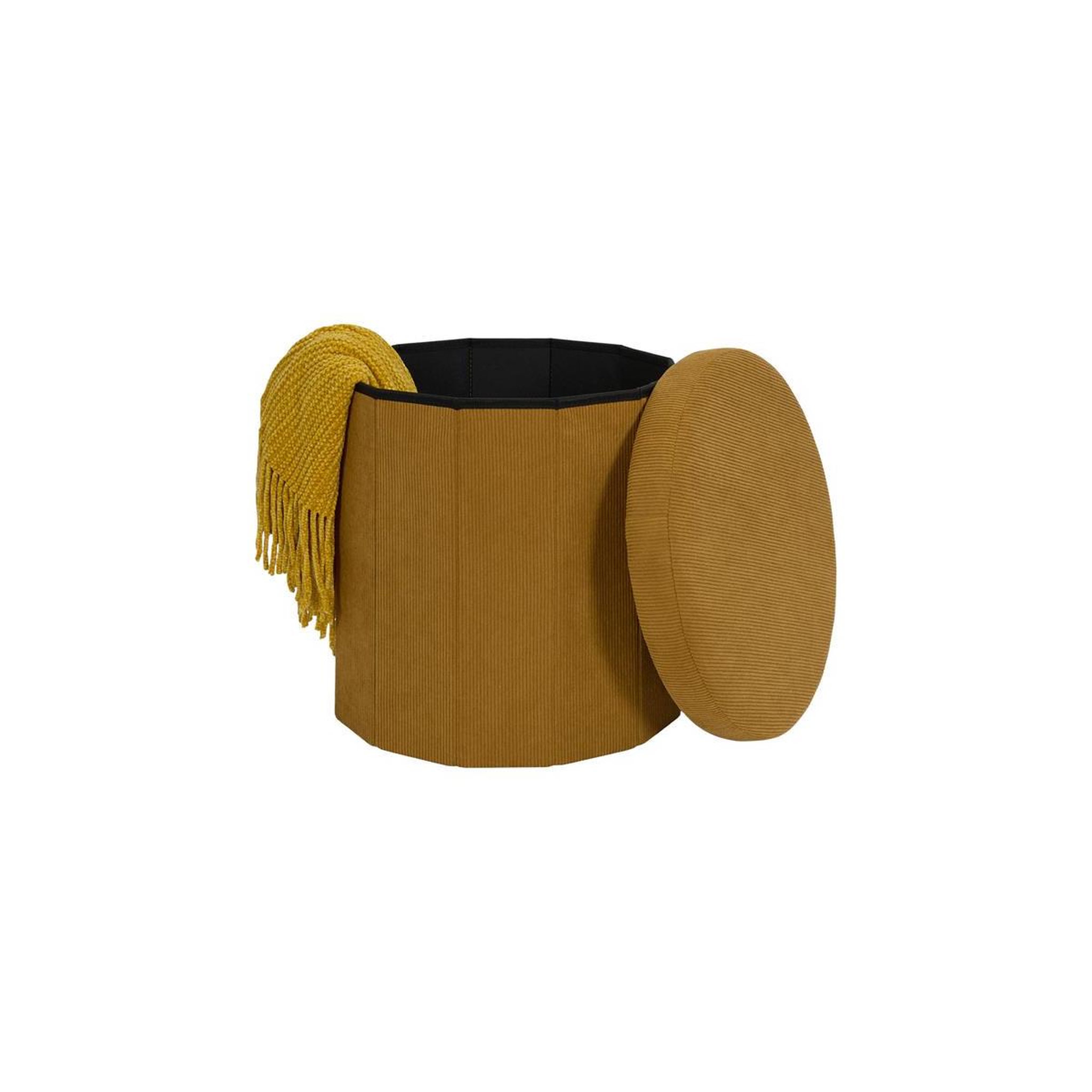 Voir la diapositive 3 : The Home Deco Factory Pouf coffre pliable côtelé  jules  38cm jaune
