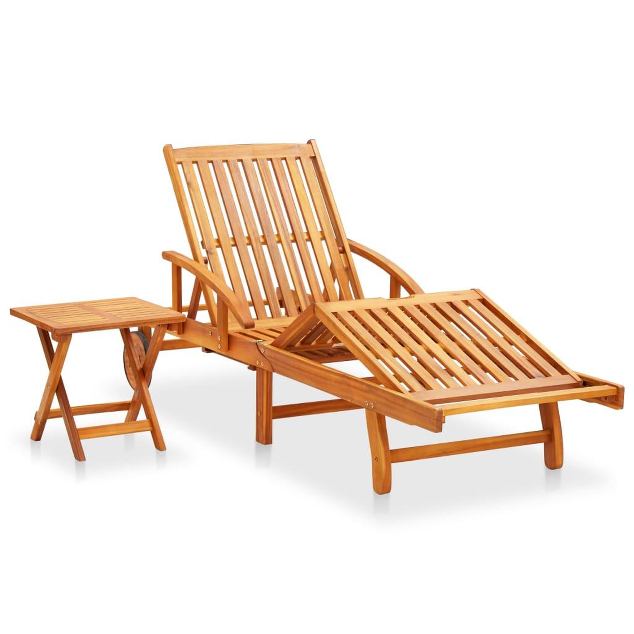 Voir la diapositive 2 : VIDAXL Chaise longue de jardin avec table et coussin Bois d'acacia