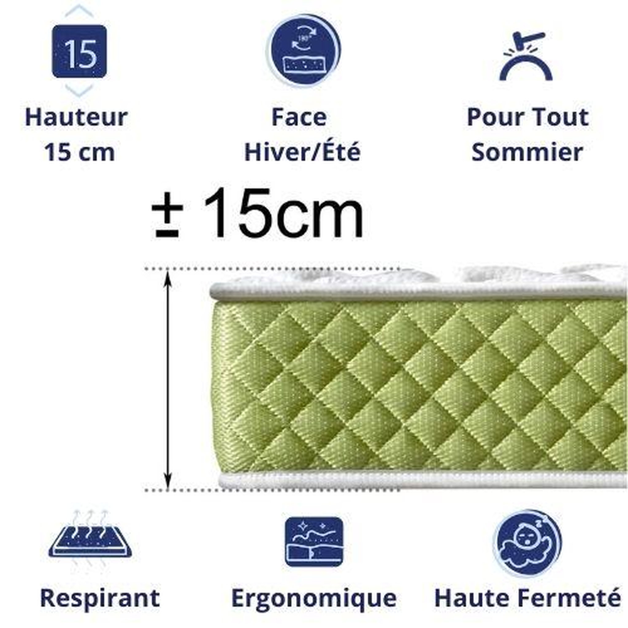 Voir la diapositive 3 : DAGOSTINO HOME Matelas mousse - ferme - réversible - côté été/hiver - h15 cm