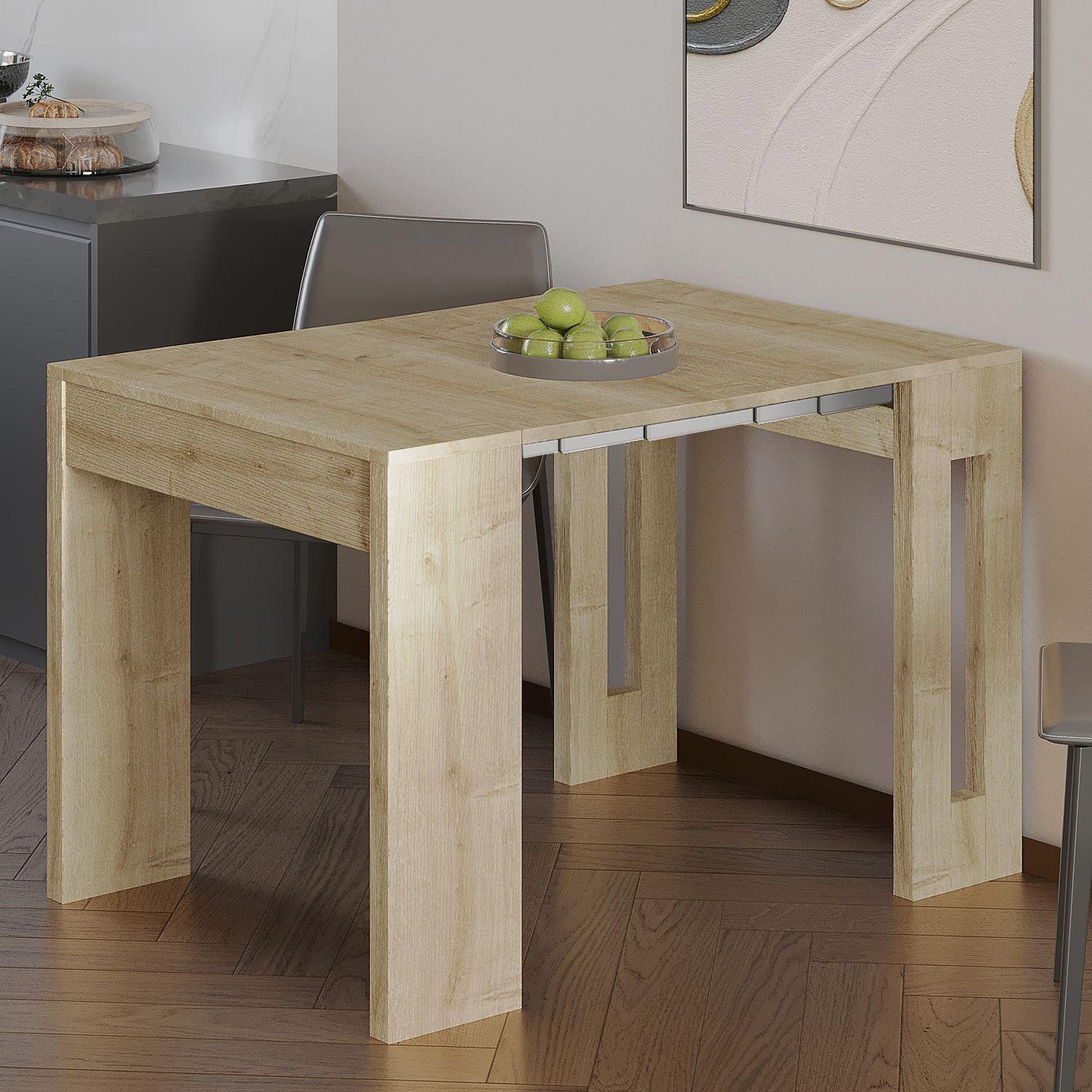 Voir la diapositive 2 : Habitat et Jardin Table repas extensible en bois  nivo  - 80 x 44 x 76 cm - beige