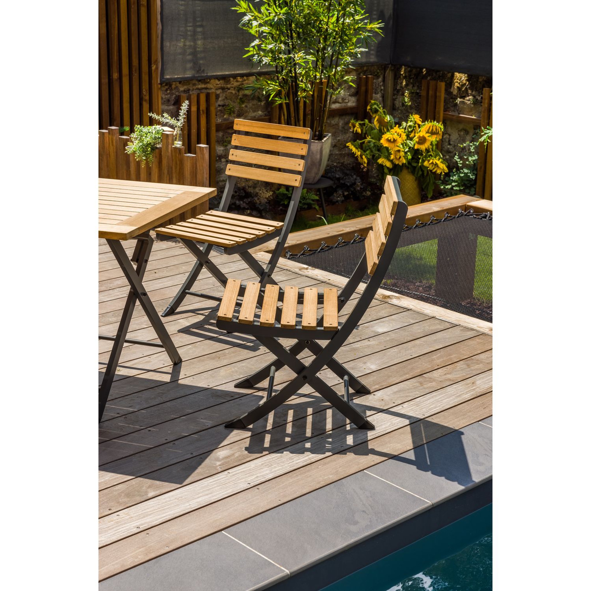 Voir la diapositive 2 : JARDILINE Salon de jardin - 4 places - Teck/Aluminium - Naturel/gris - PORTO RICO
