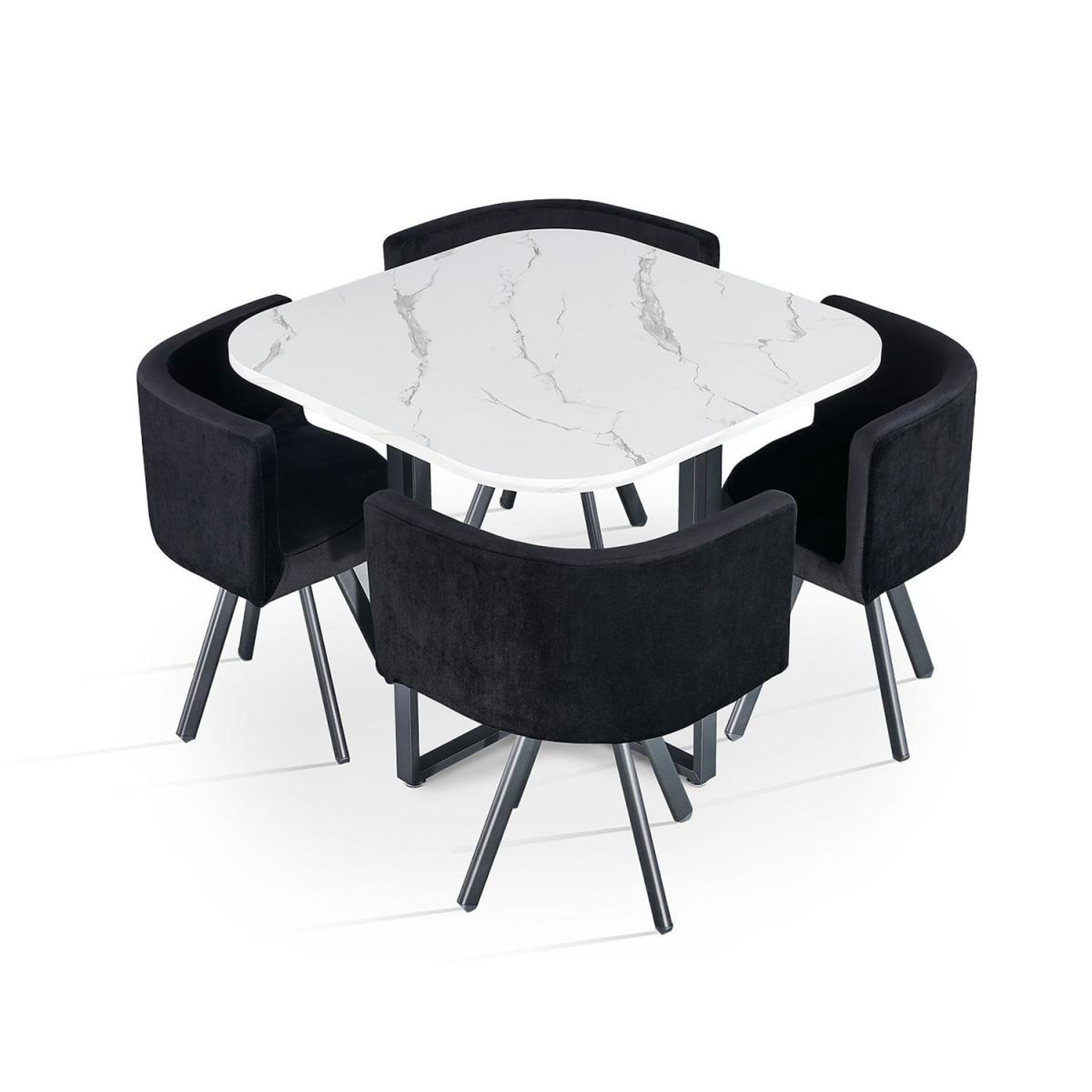 Paris Prix Ensemble table à manger & 4 chaises en velours  norway  90cm blanc & noir